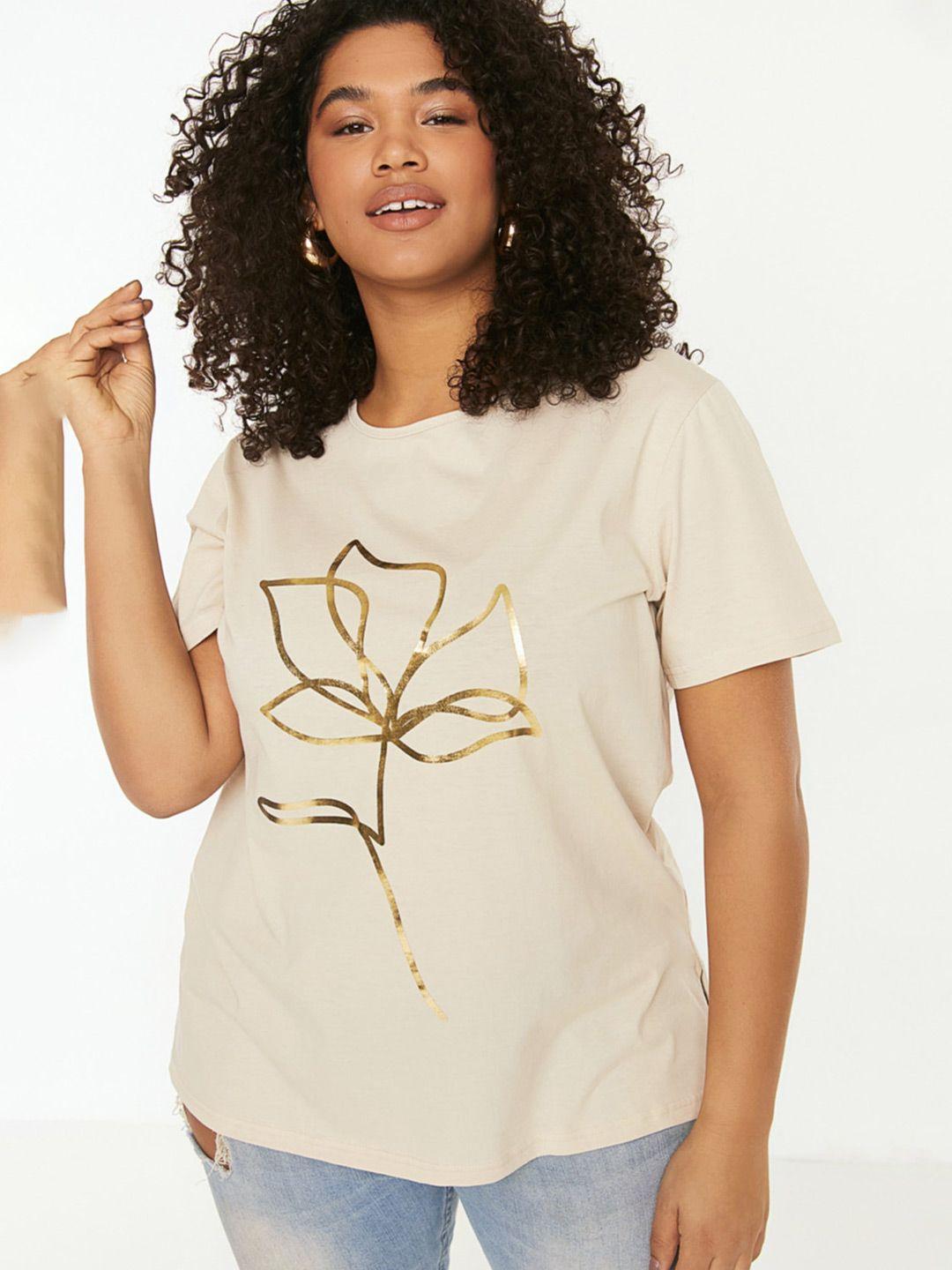 trendyol floral printed round neck pure cotton t-shirt