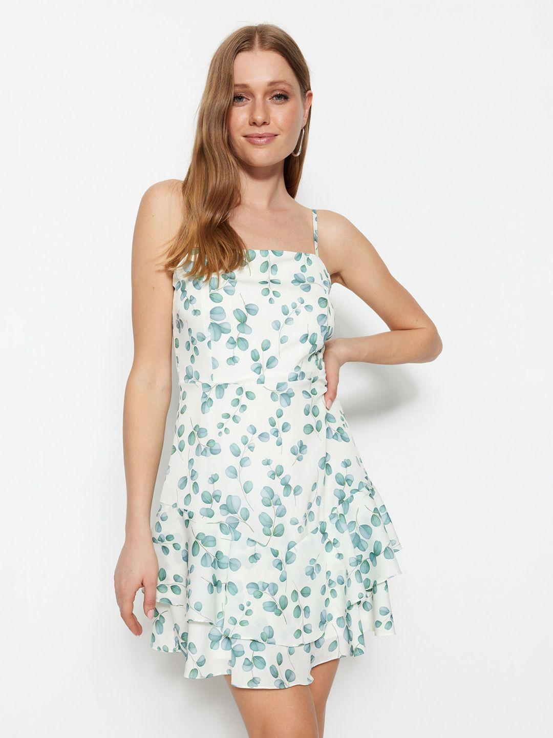 trendyol floral printed shoulder straps fit & flare mini dress