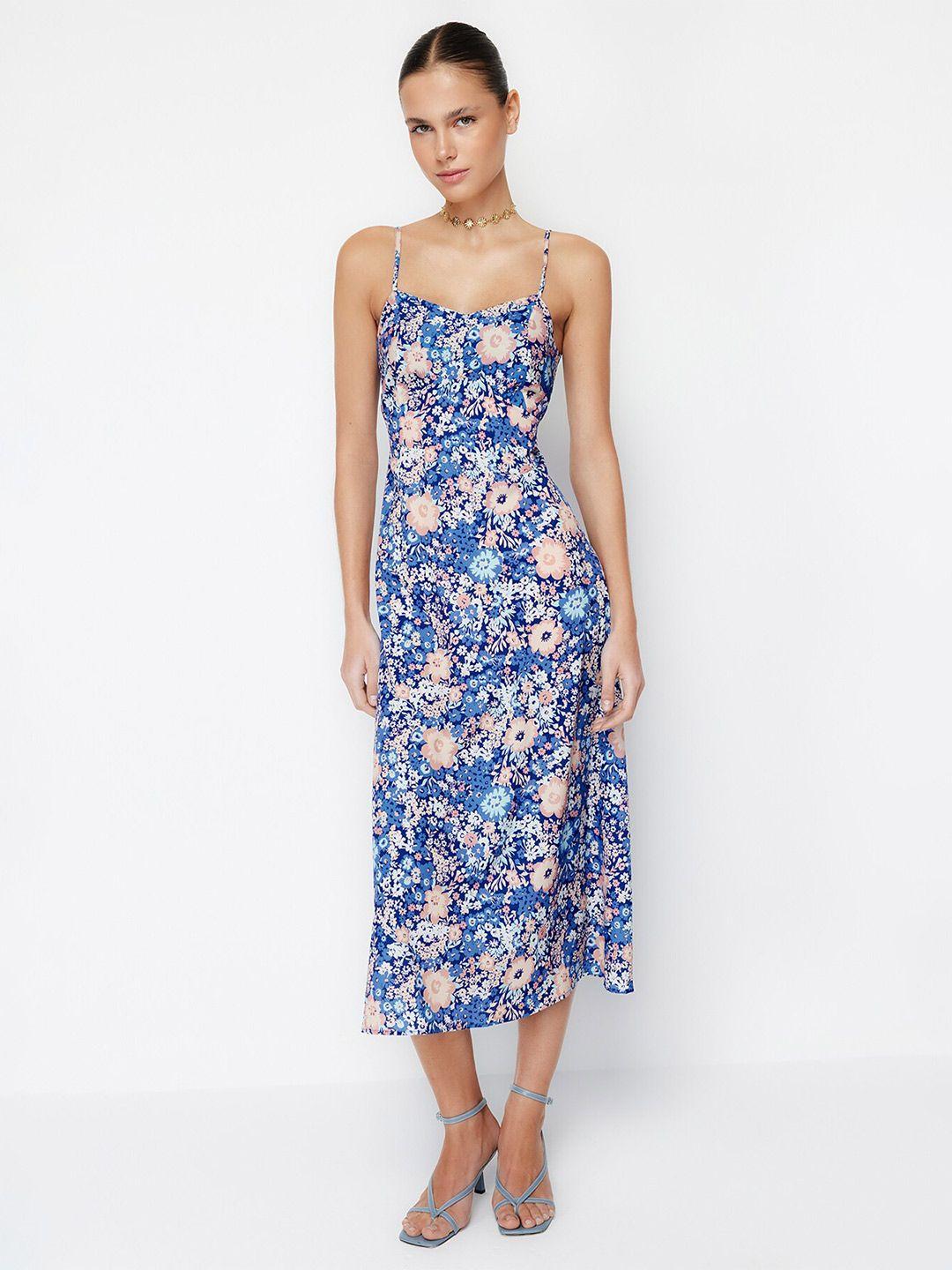 trendyol floral printed sleeveless a-line midi dress