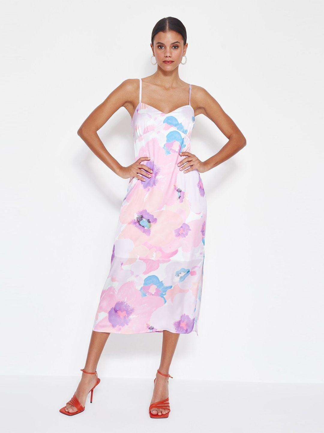 trendyol floral printed tie-up a-line midi dress