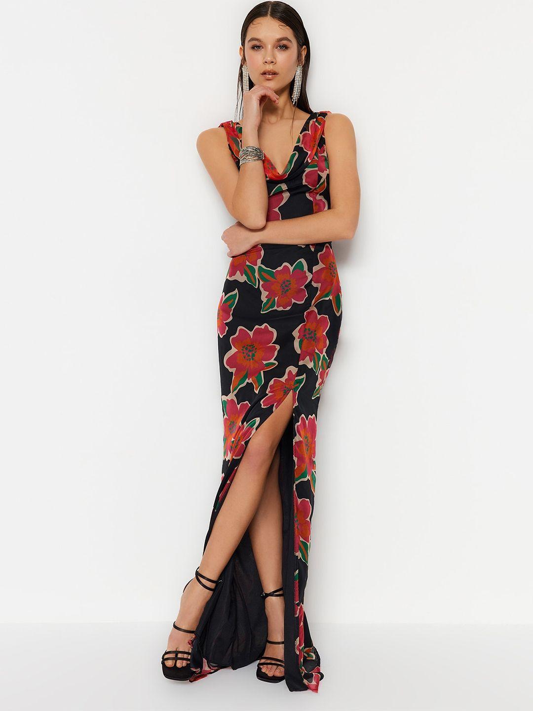 trendyol floral printed v-neck maxi dress