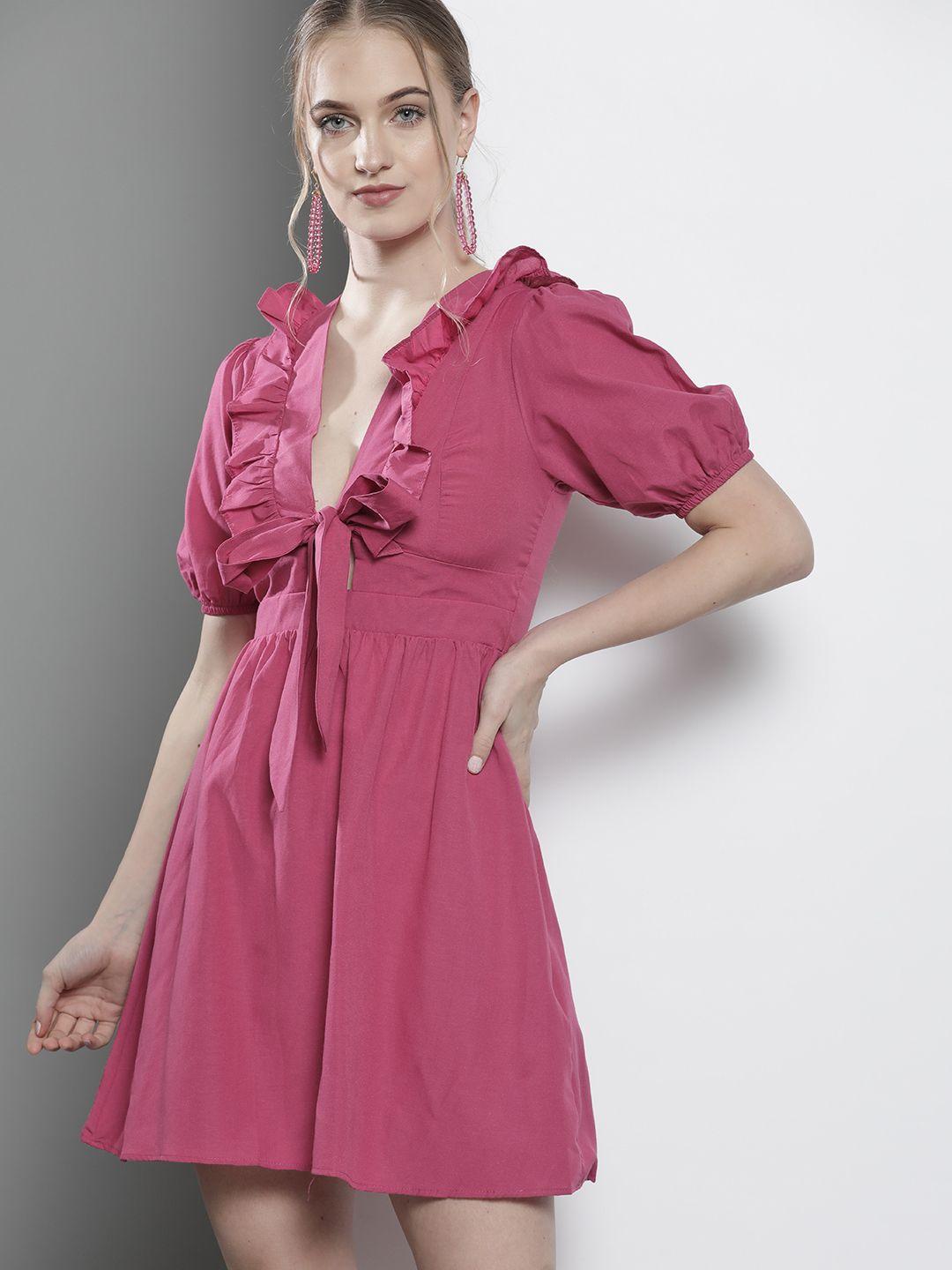 trendyol fuchsia pink a-line ruffle  dress