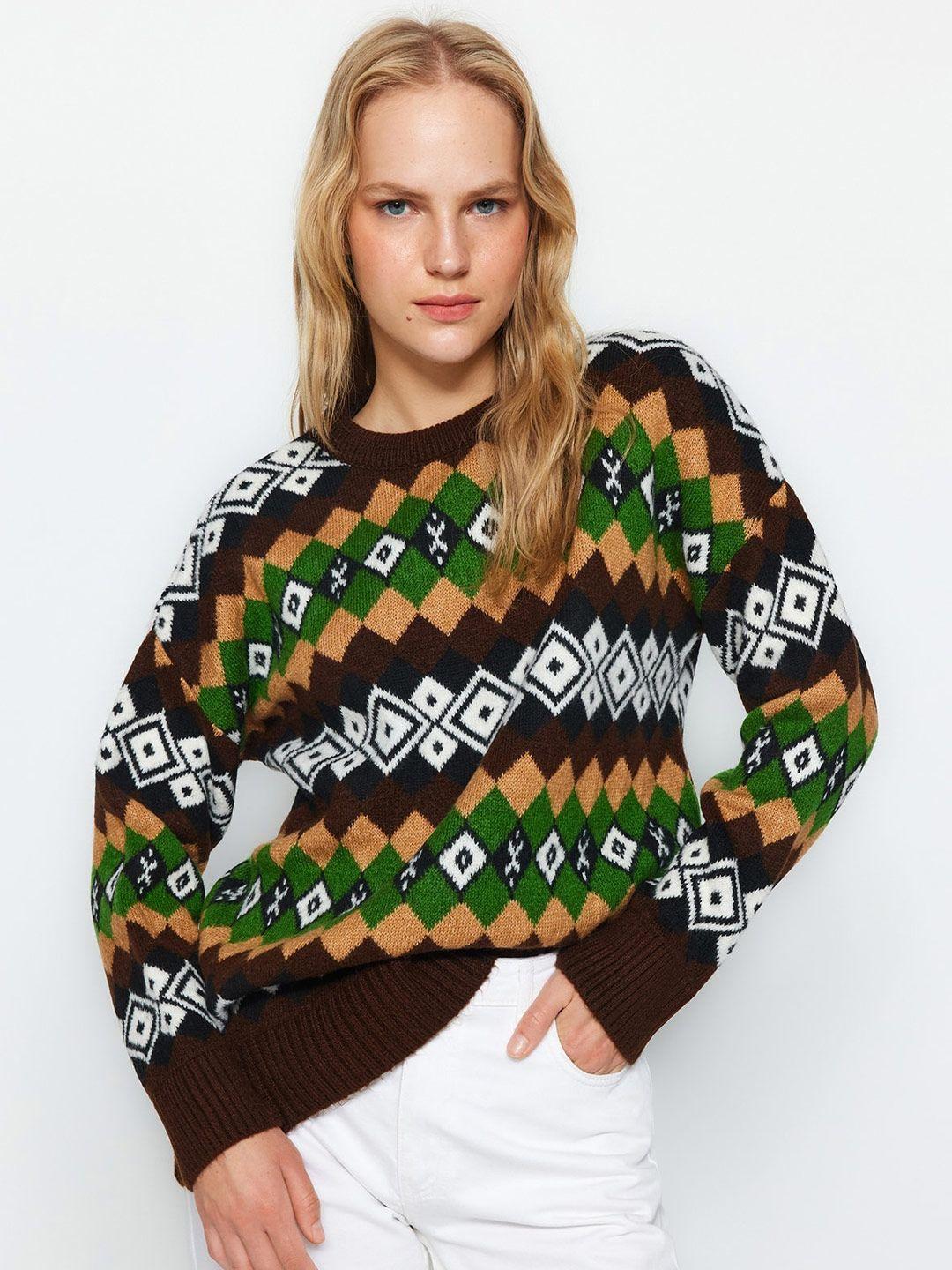 trendyol geometric printed acrylic pullover sweaters