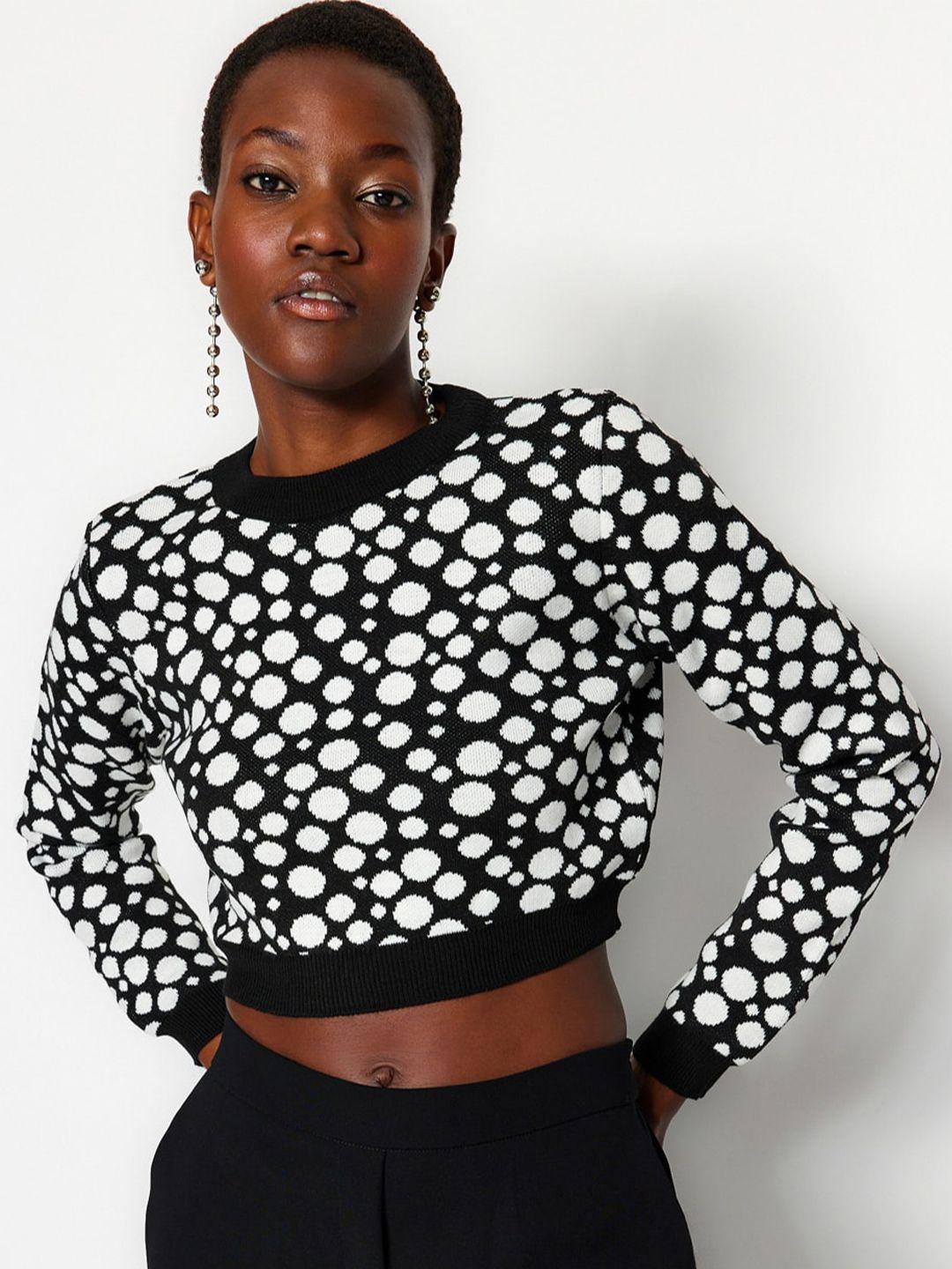 trendyol geometric printed crop acrylic pullover sweater