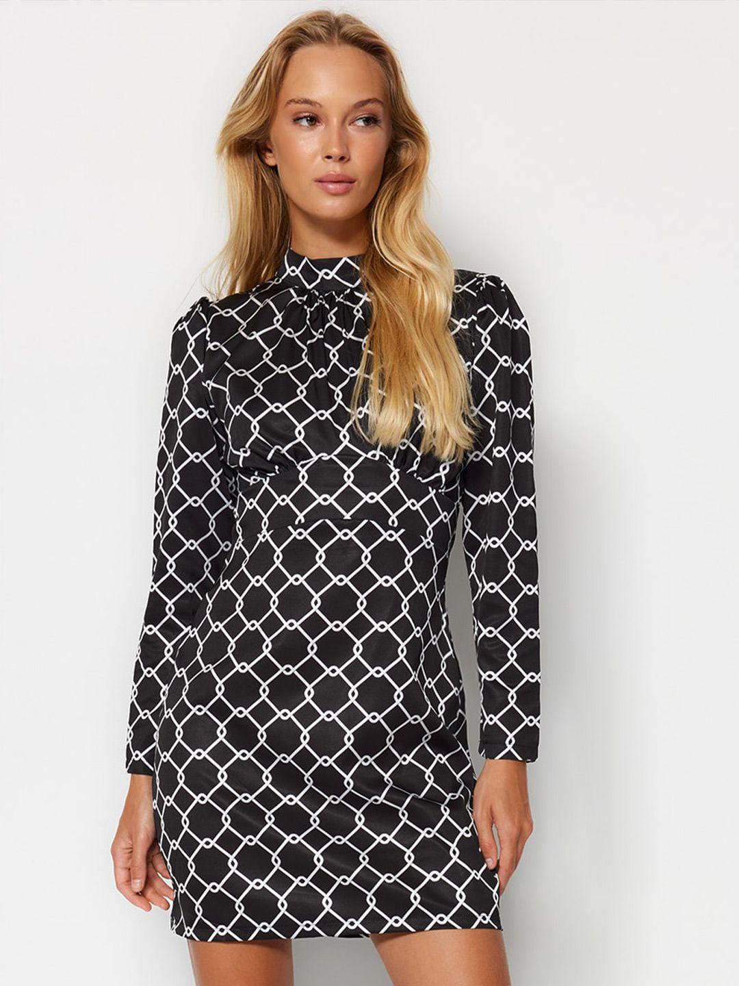 trendyol geometric printed high neck sheath dress