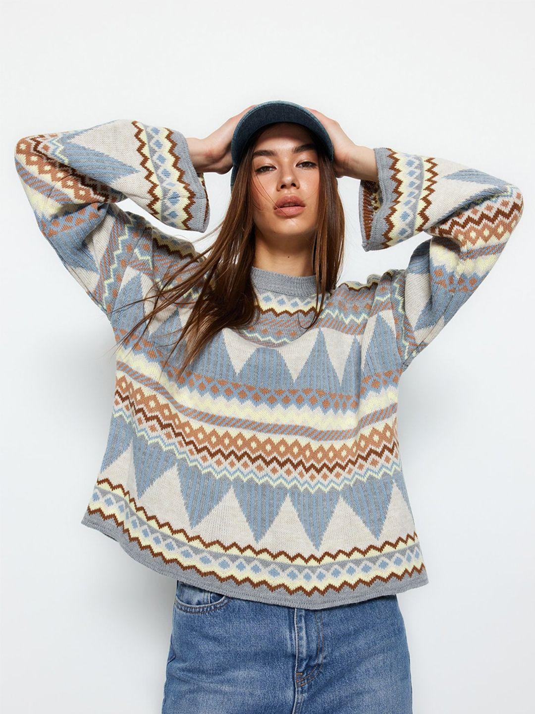 trendyol geometric printed pullover sweater