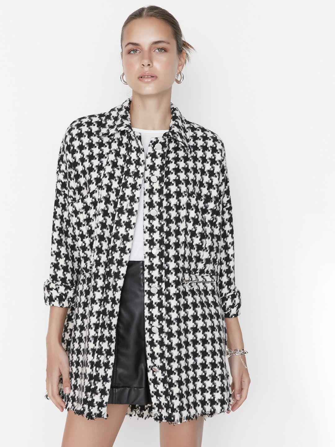 trendyol geometric printed spread collar longline open front jacket