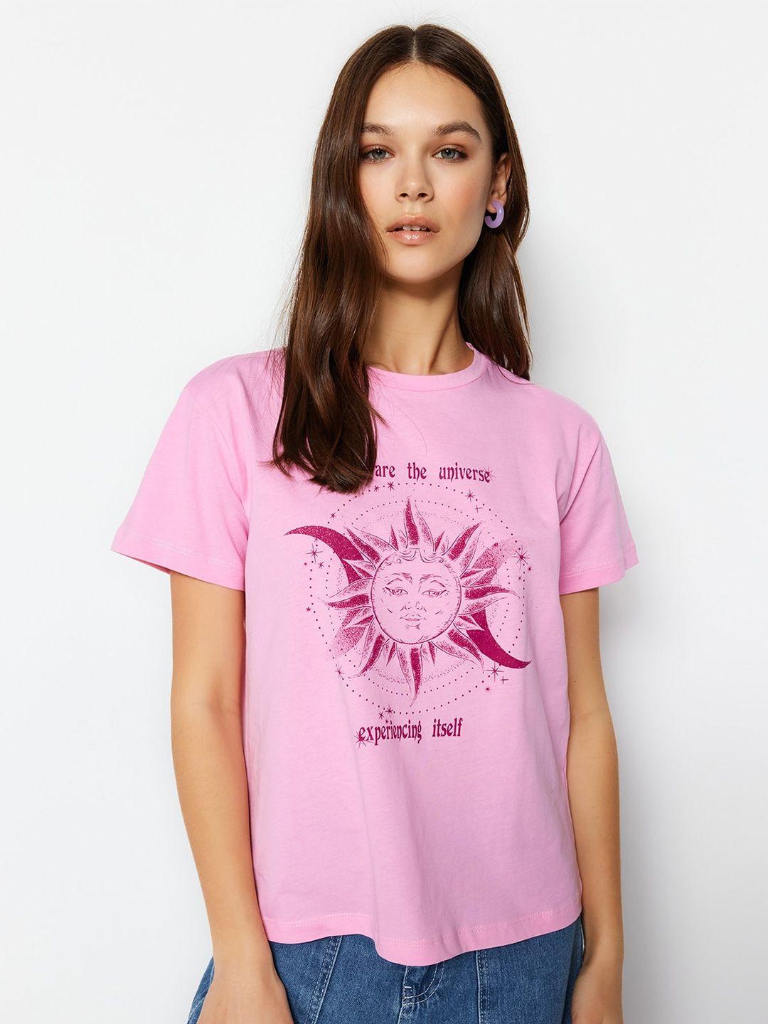 trendyol graphic printed pure cotton t-shirt