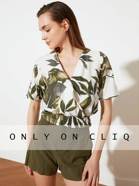 trendyol green & white printed top