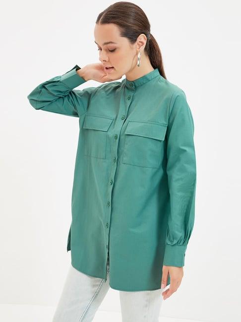 trendyol green cotton shirt