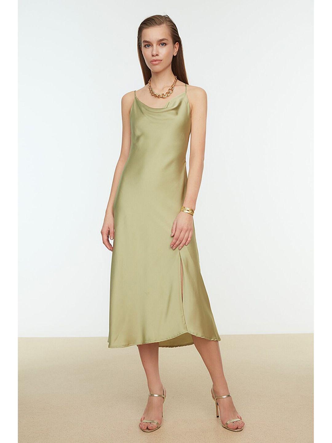 trendyol green cowl neck a-line midi dress