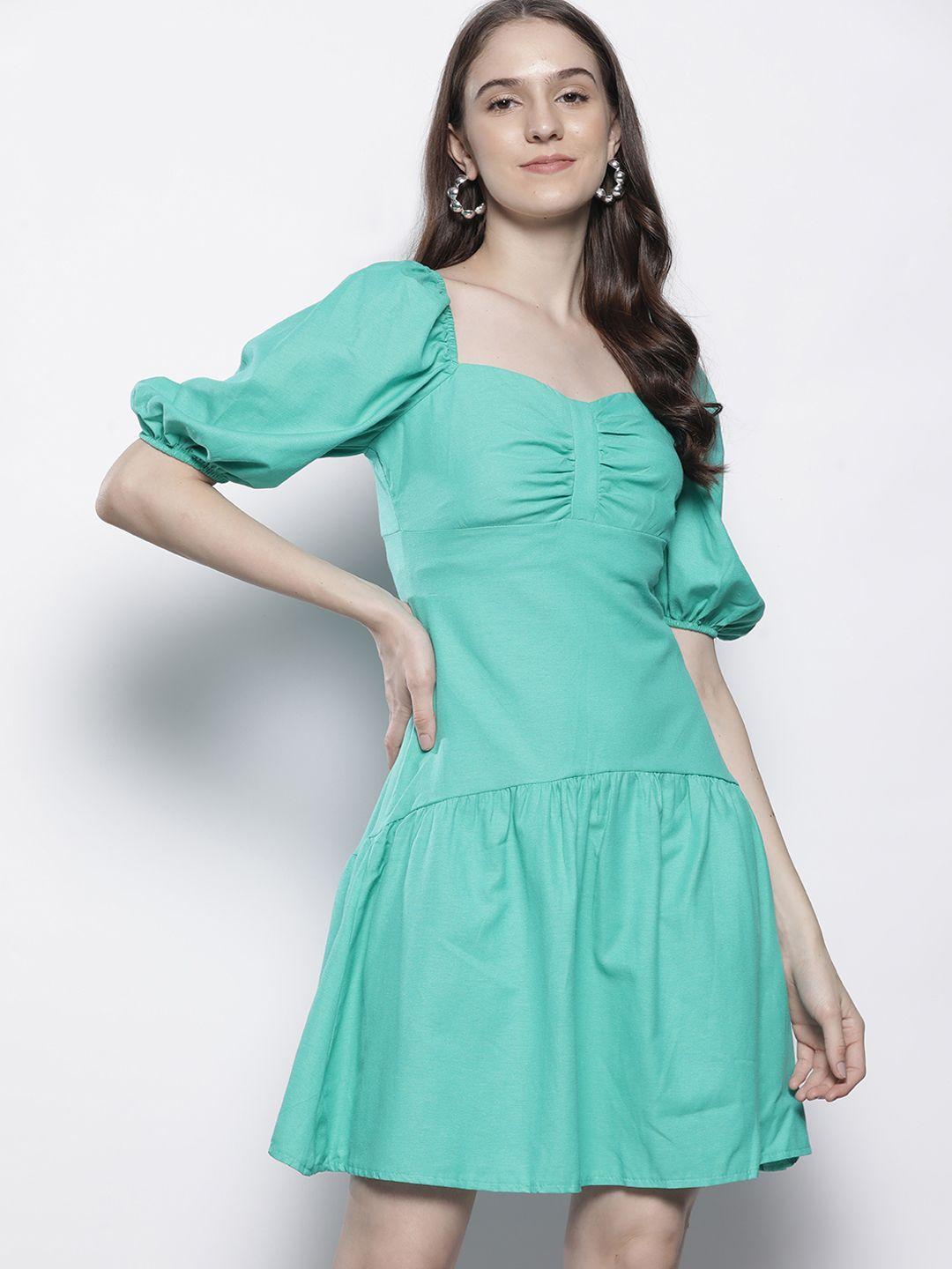 trendyol green solid flared dress