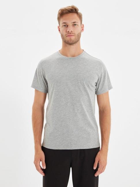 trendyol grey cotton regular fit t-shirt