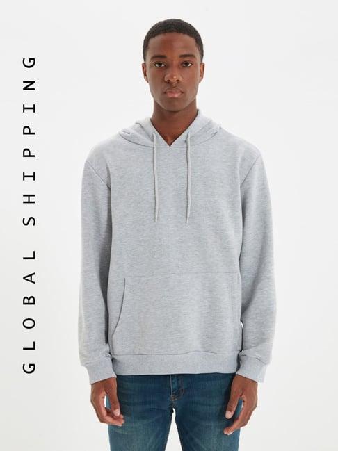 trendyol grey regular fit hooded sweatshirt