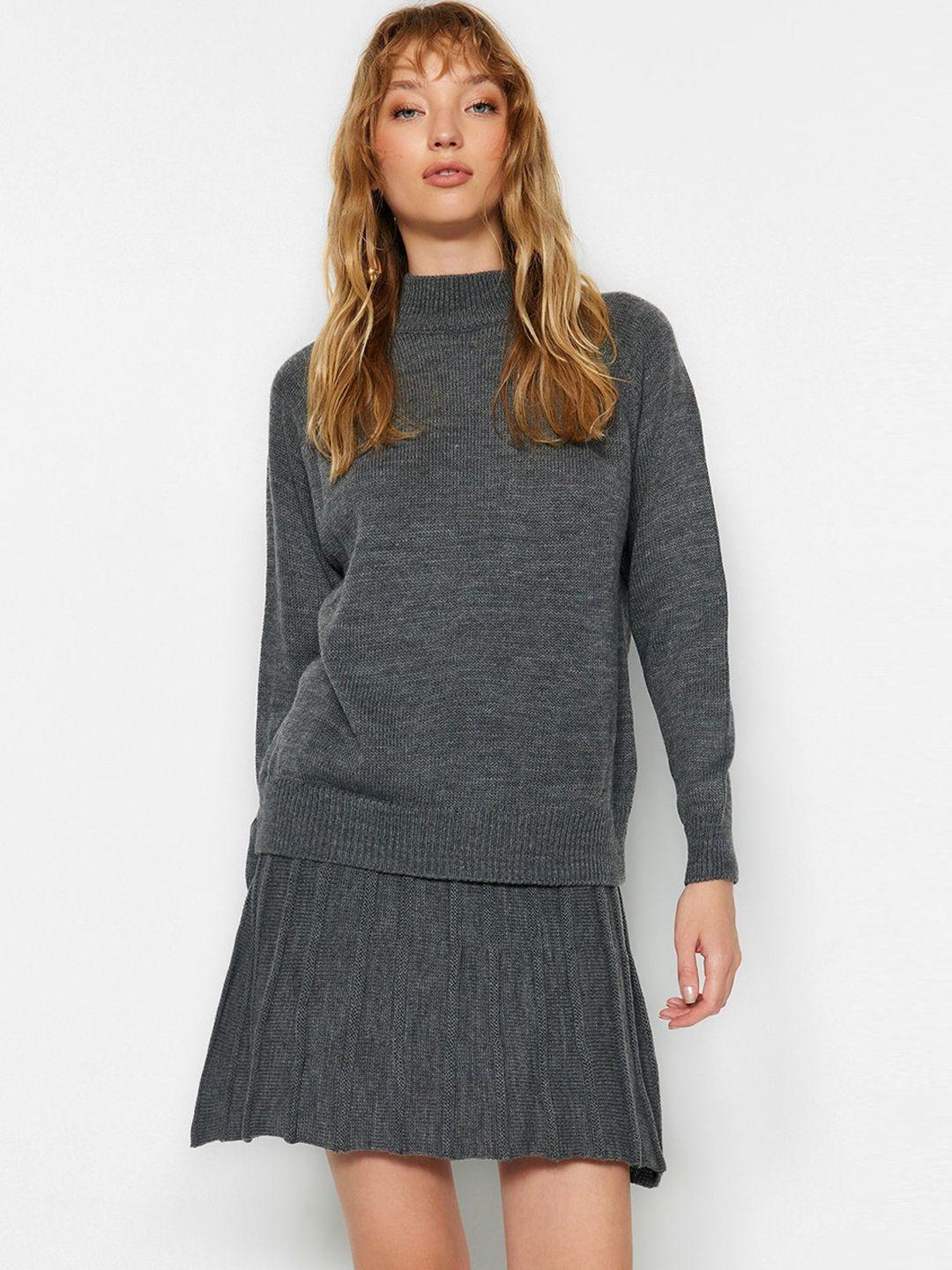 trendyol high neck acrylic sweater with skirt