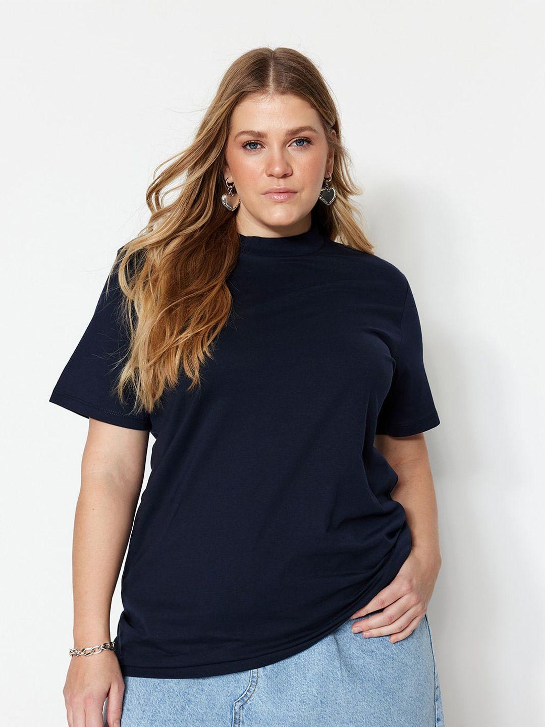 trendyol high neck pure cotton casual t-shirt