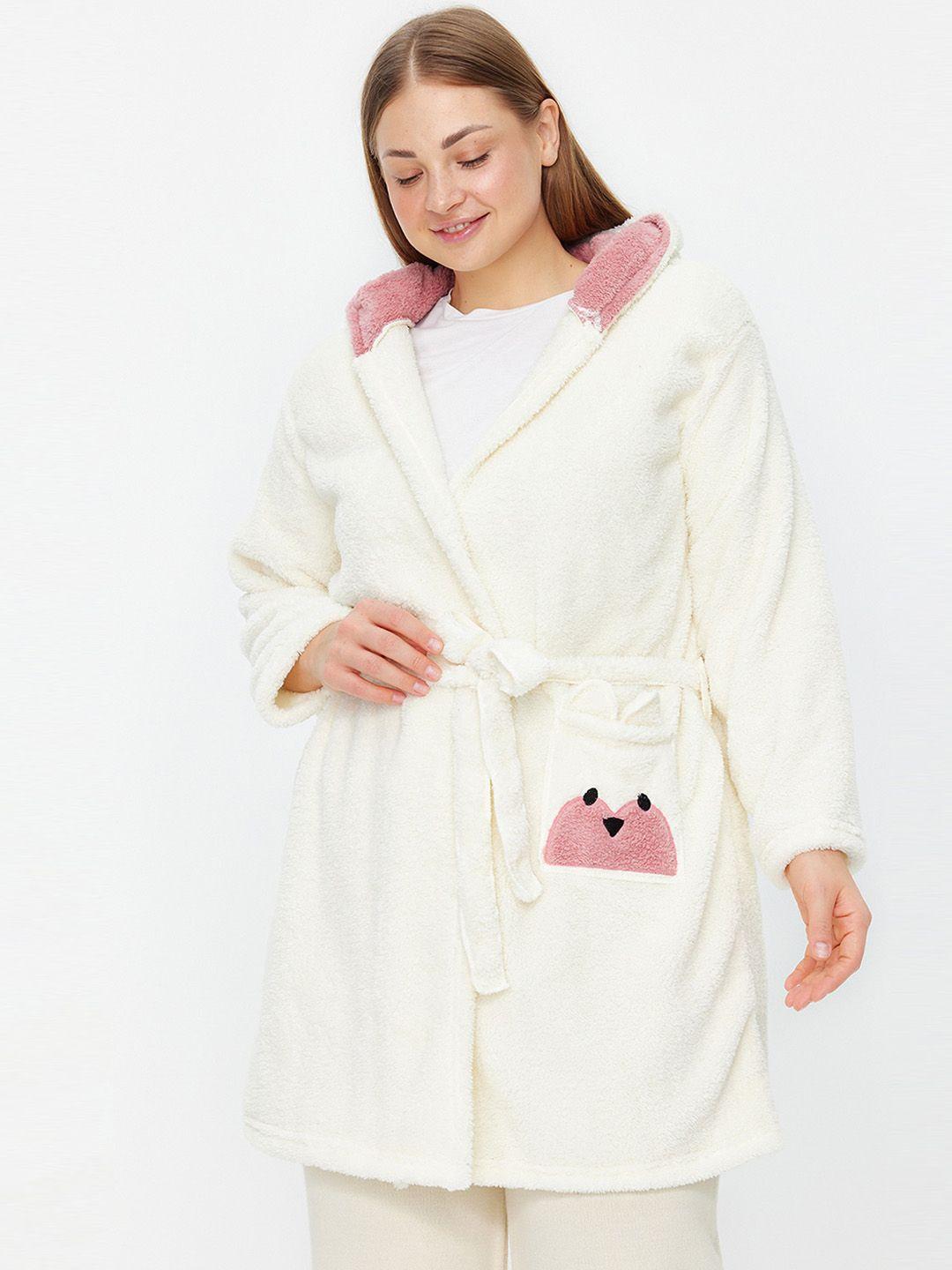 trendyol hooded pure cotton night robe