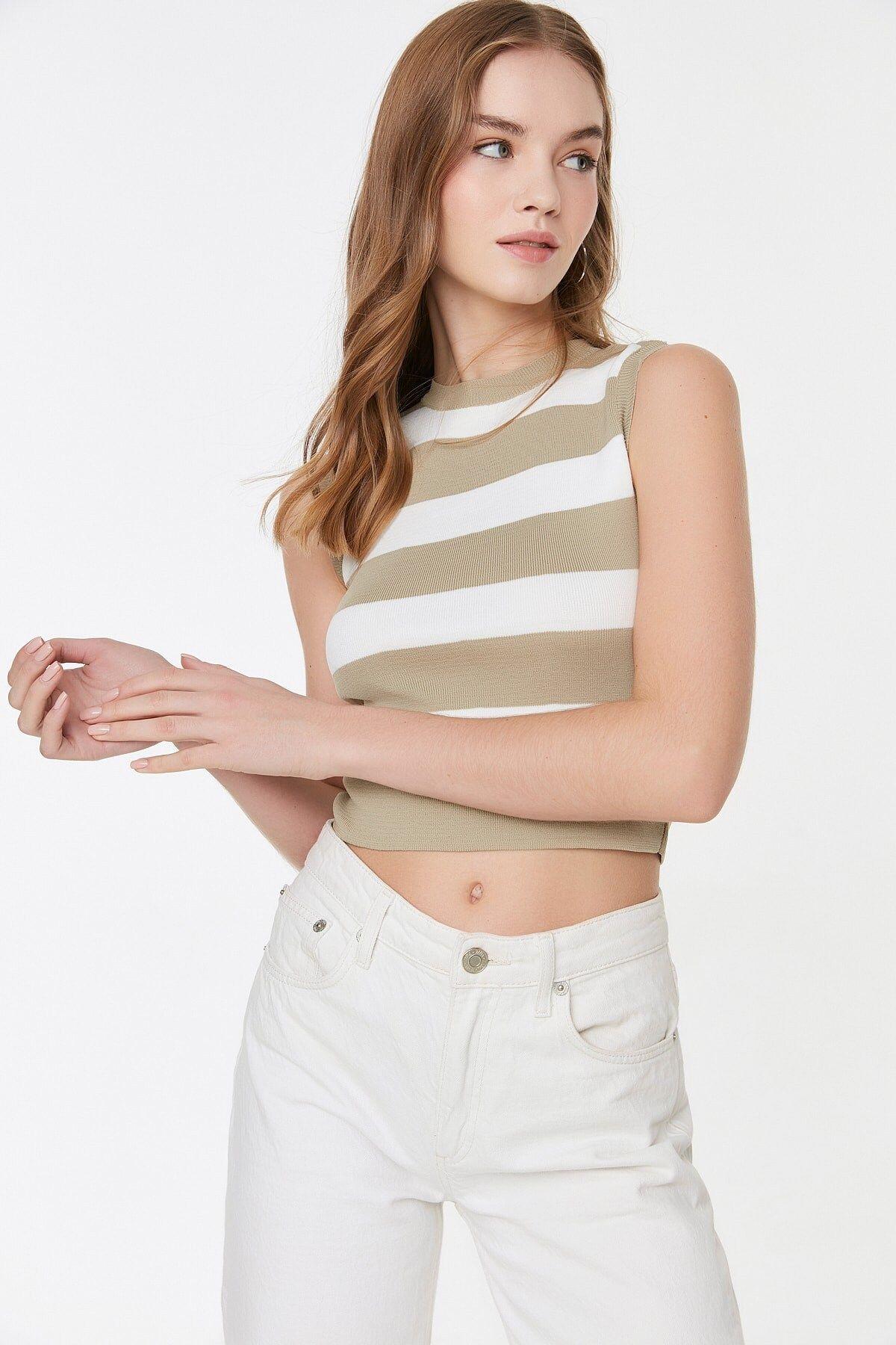 trendyol horizontal striped crop fitted top