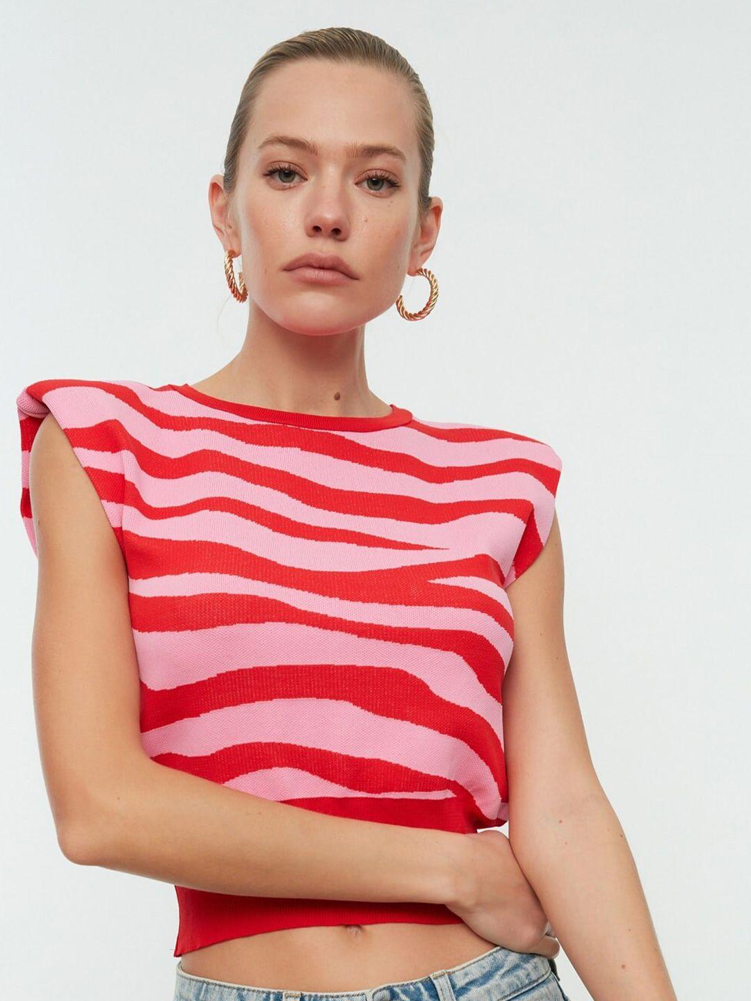 trendyol horizontal striped extended sleeves crop top