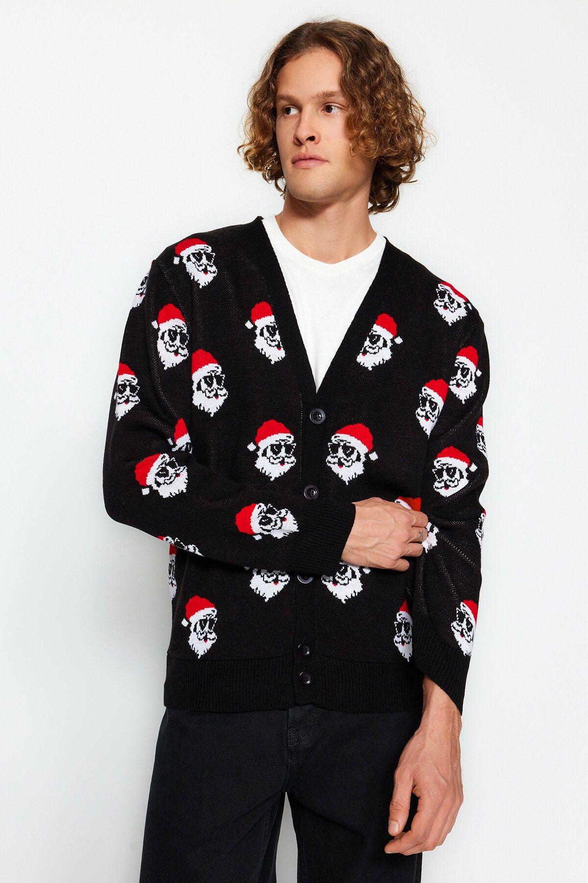 trendyol humour and comic printed v-neck cardigan sweater
