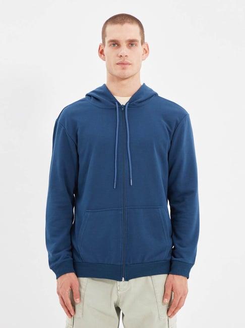 trendyol indigo regular fit hooded sweatshirt