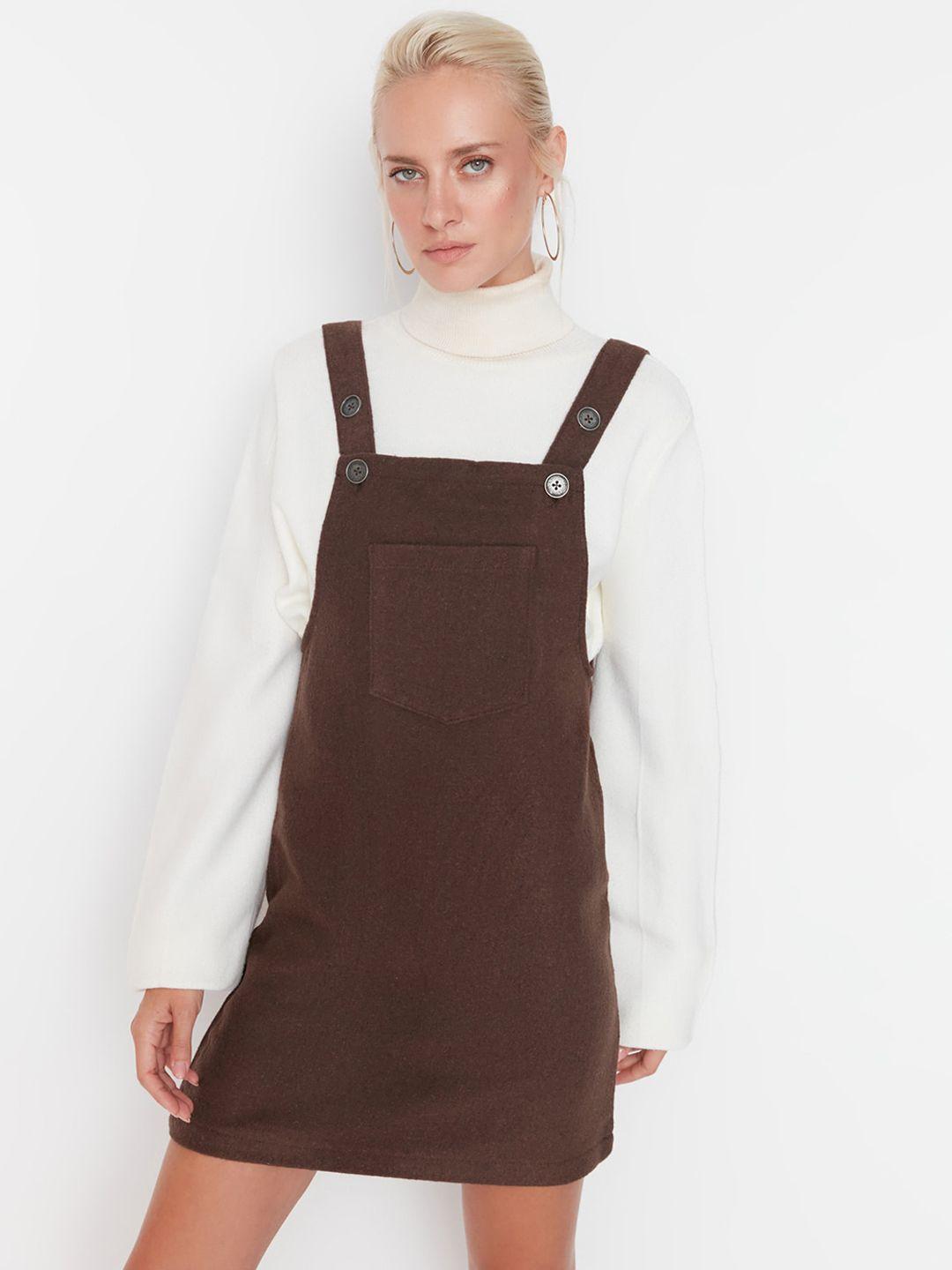 trendyol kahverengi shoulder straps pinafore dress