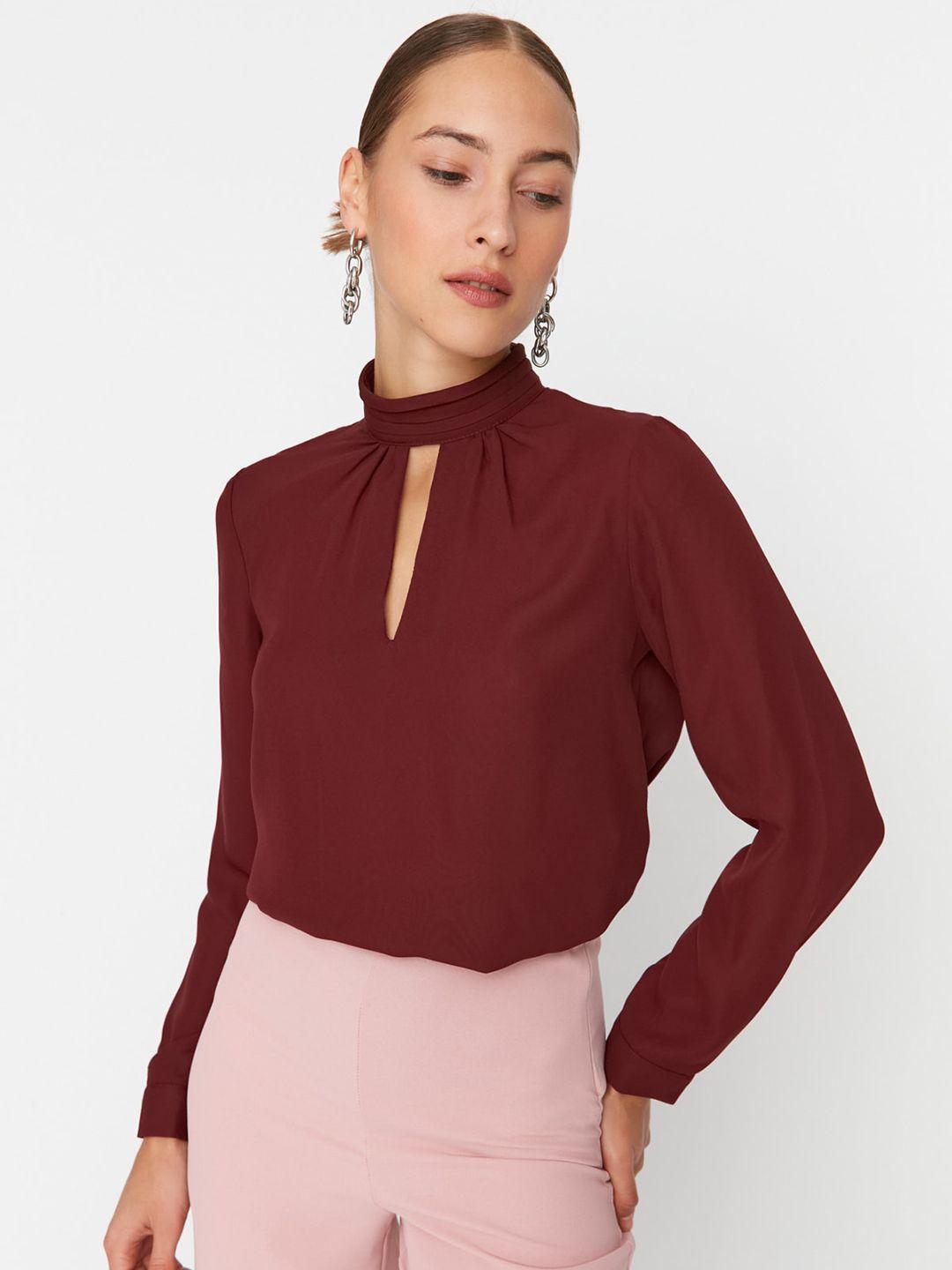 trendyol keyhole neck long sleeves regular top