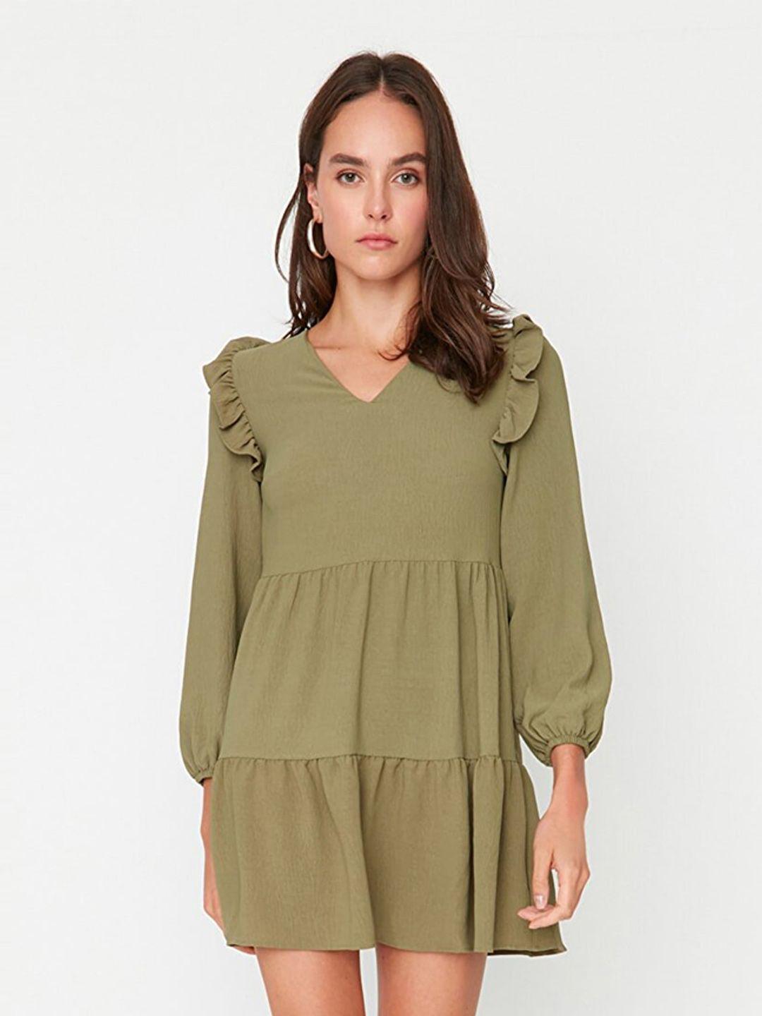 trendyol khaki a-line mini dress