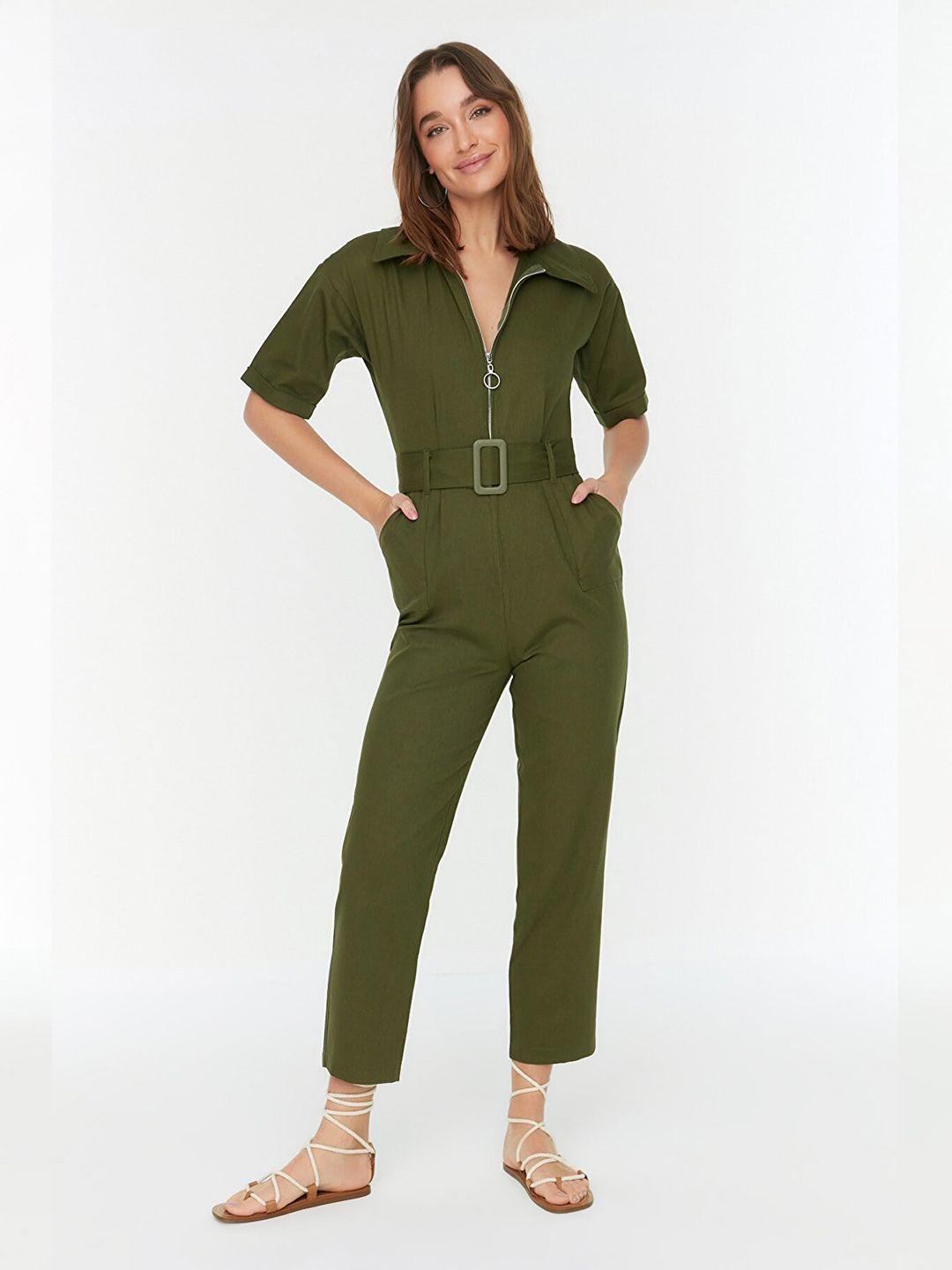 trendyol khaki basic cotton jumpsuit