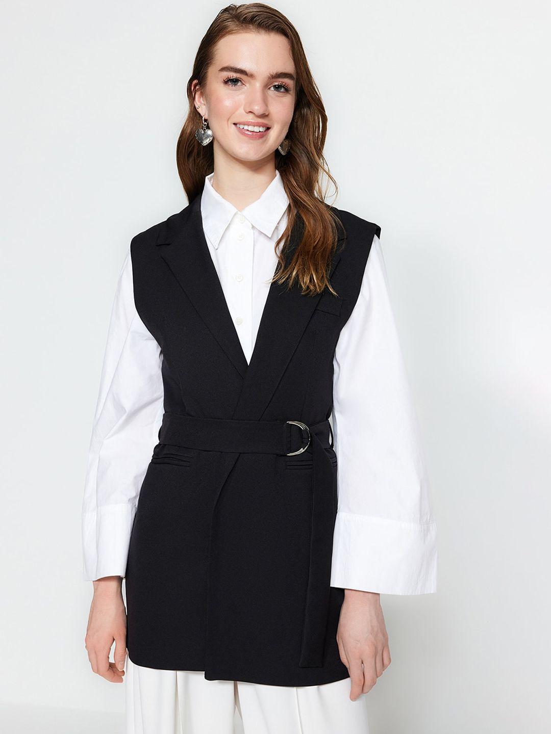 trendyol lapel collar sleeveless slim-fit waistcoat