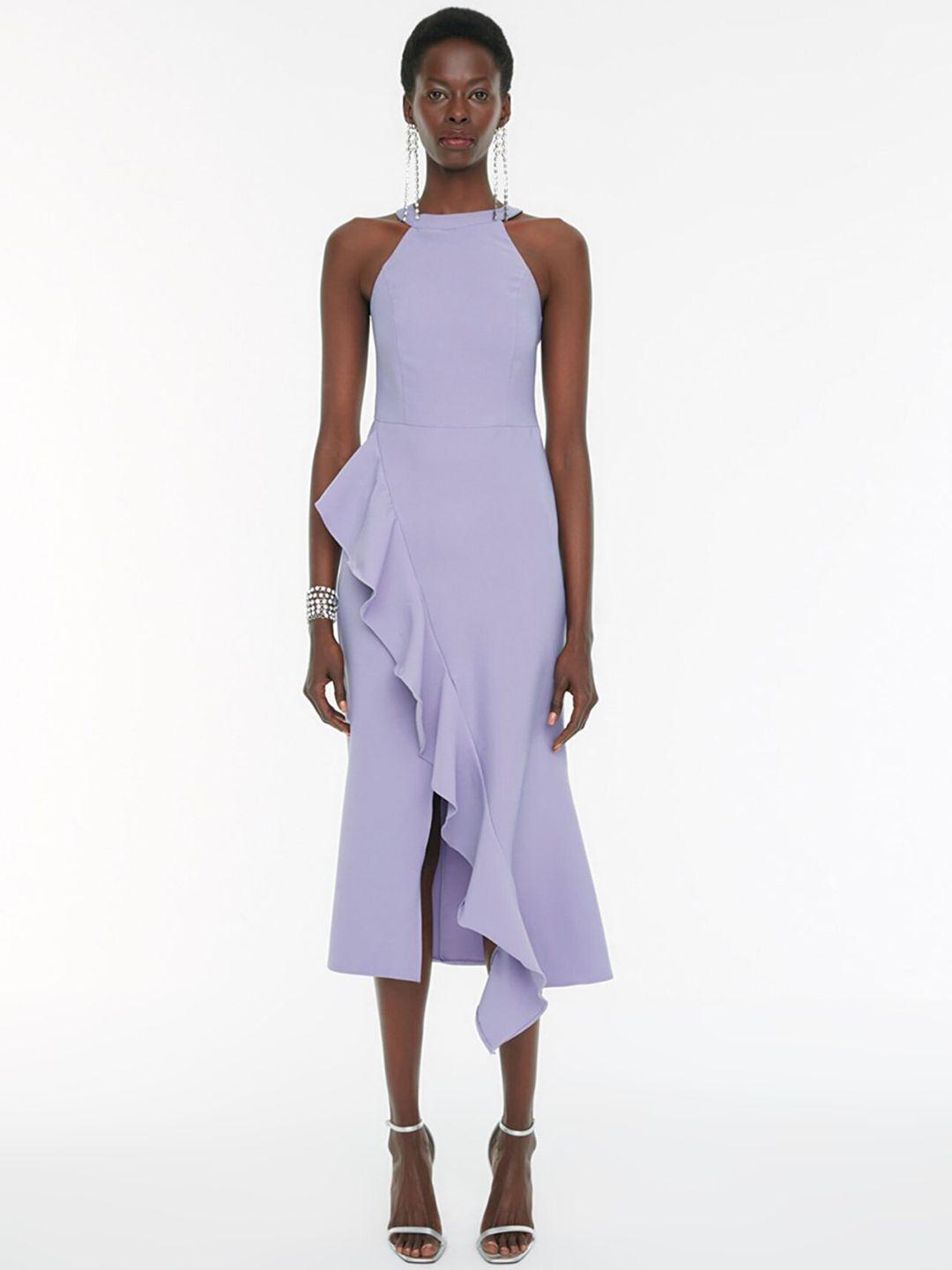 trendyol lavender midi ruffle a-line dress