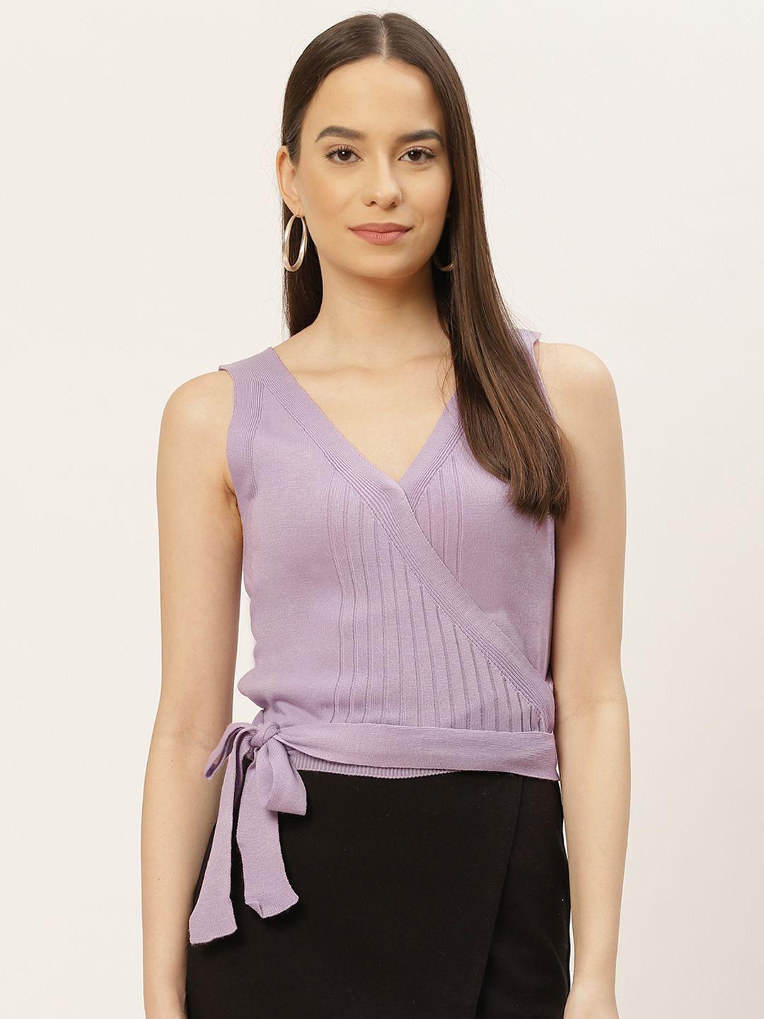 trendyol lavender self-striped wrap top