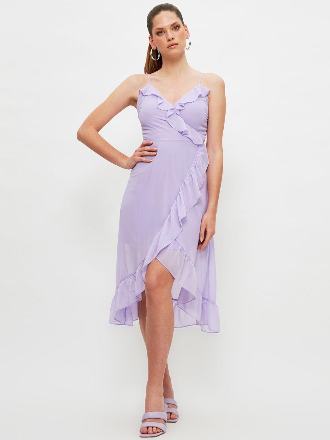 trendyol lavender solid midi wrap dress