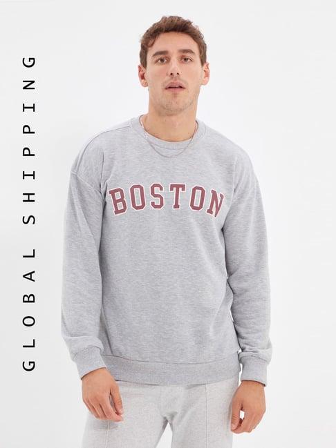 trendyol light grey cotton regular fit printed sweatshirt