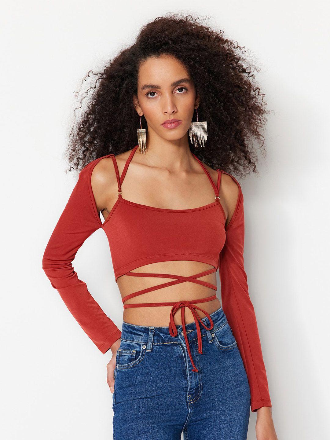 trendyol long sleeves tie-up crop top