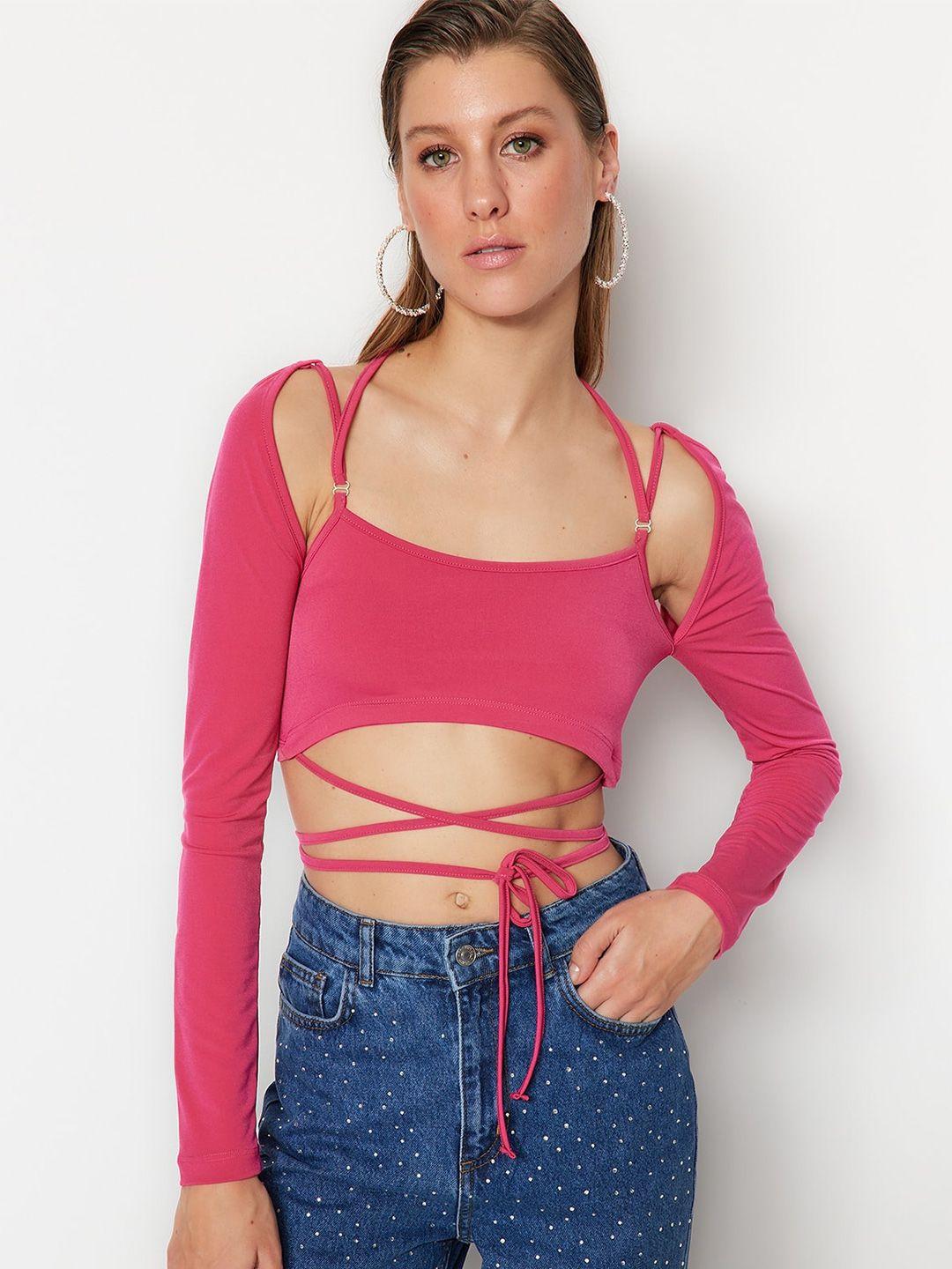 trendyol long sleeves tie-ups crop top