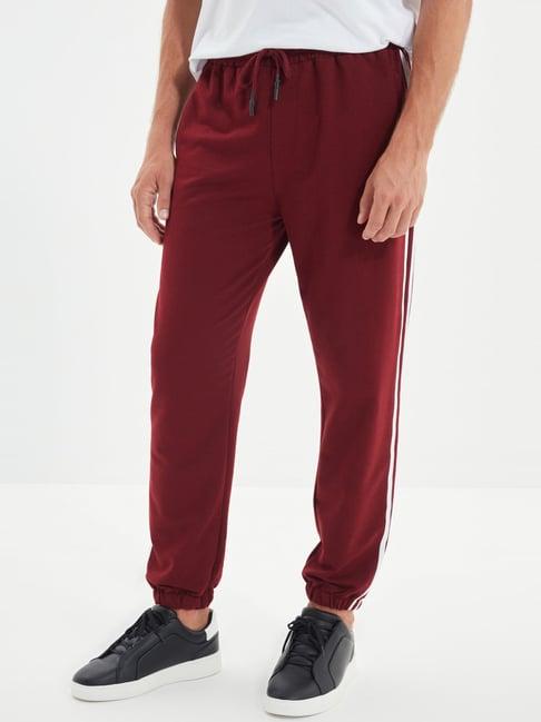 trendyol maroon regular fit striped joggers