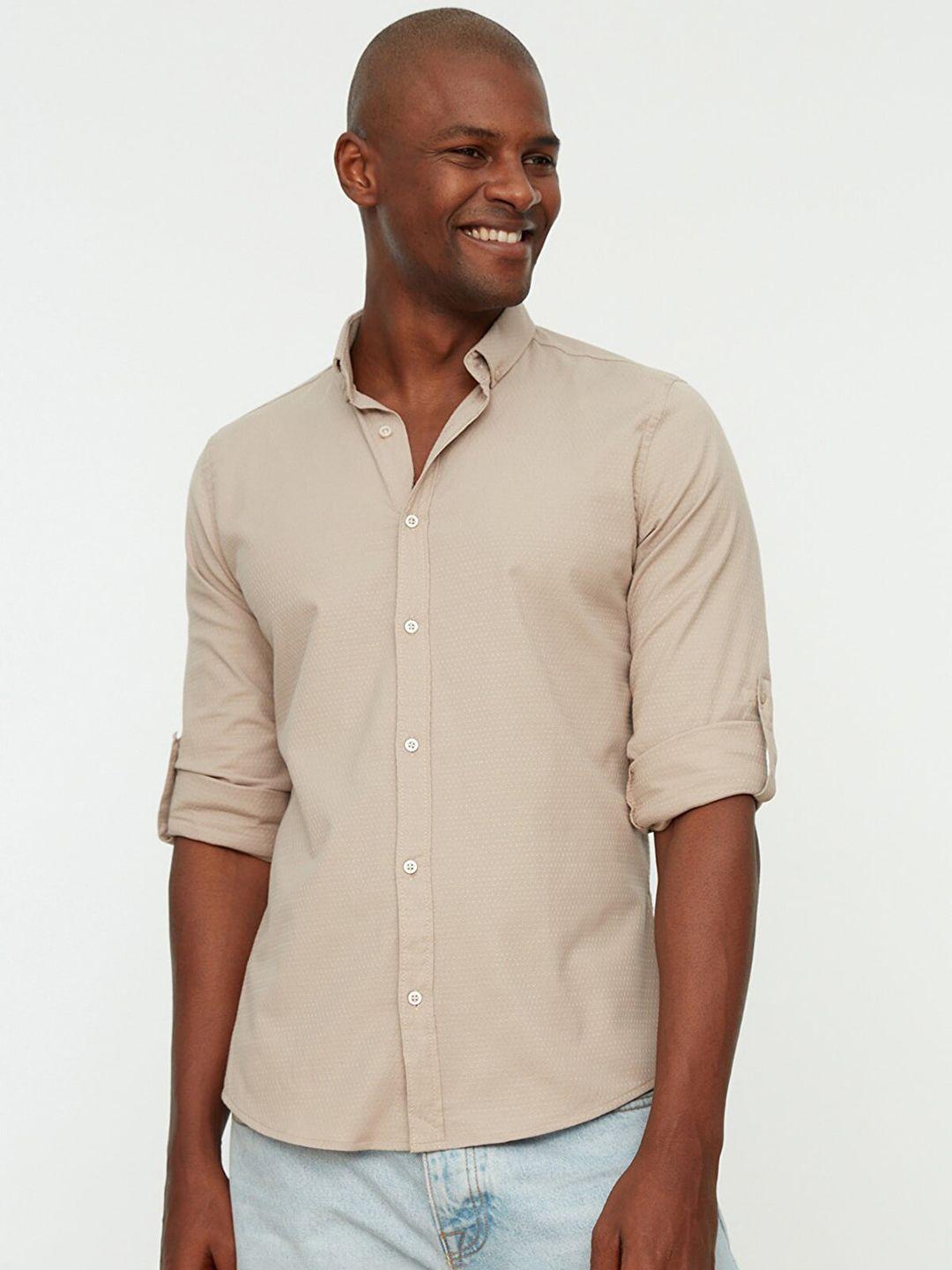 trendyol men beige casual shirt