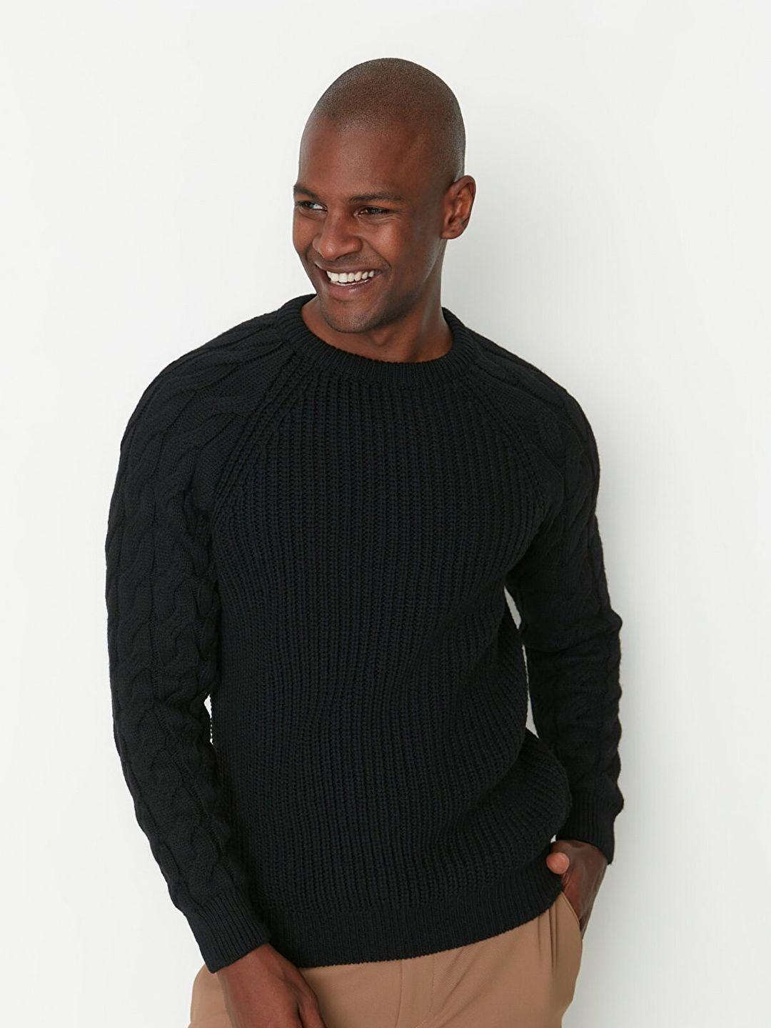 trendyol men black cable knit pullover