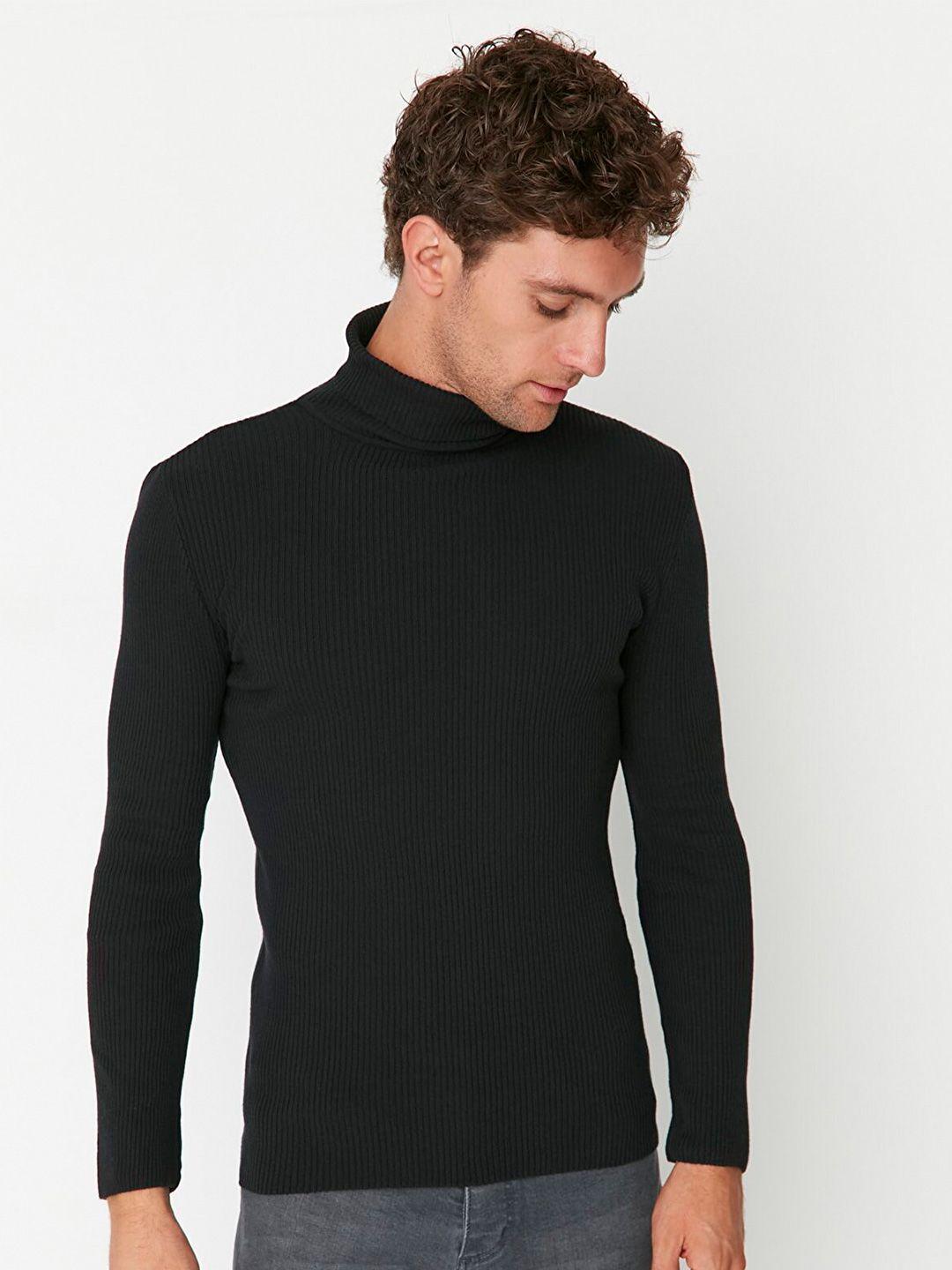 trendyol men black ribbed pullover