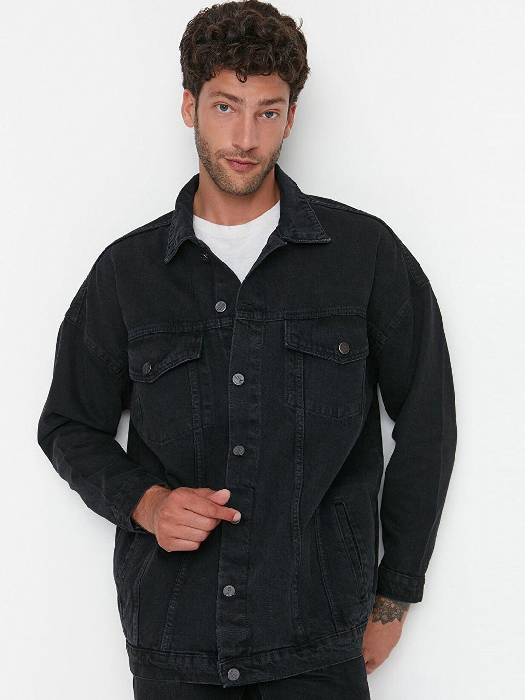 trendyol men charcoal washed denim jacket