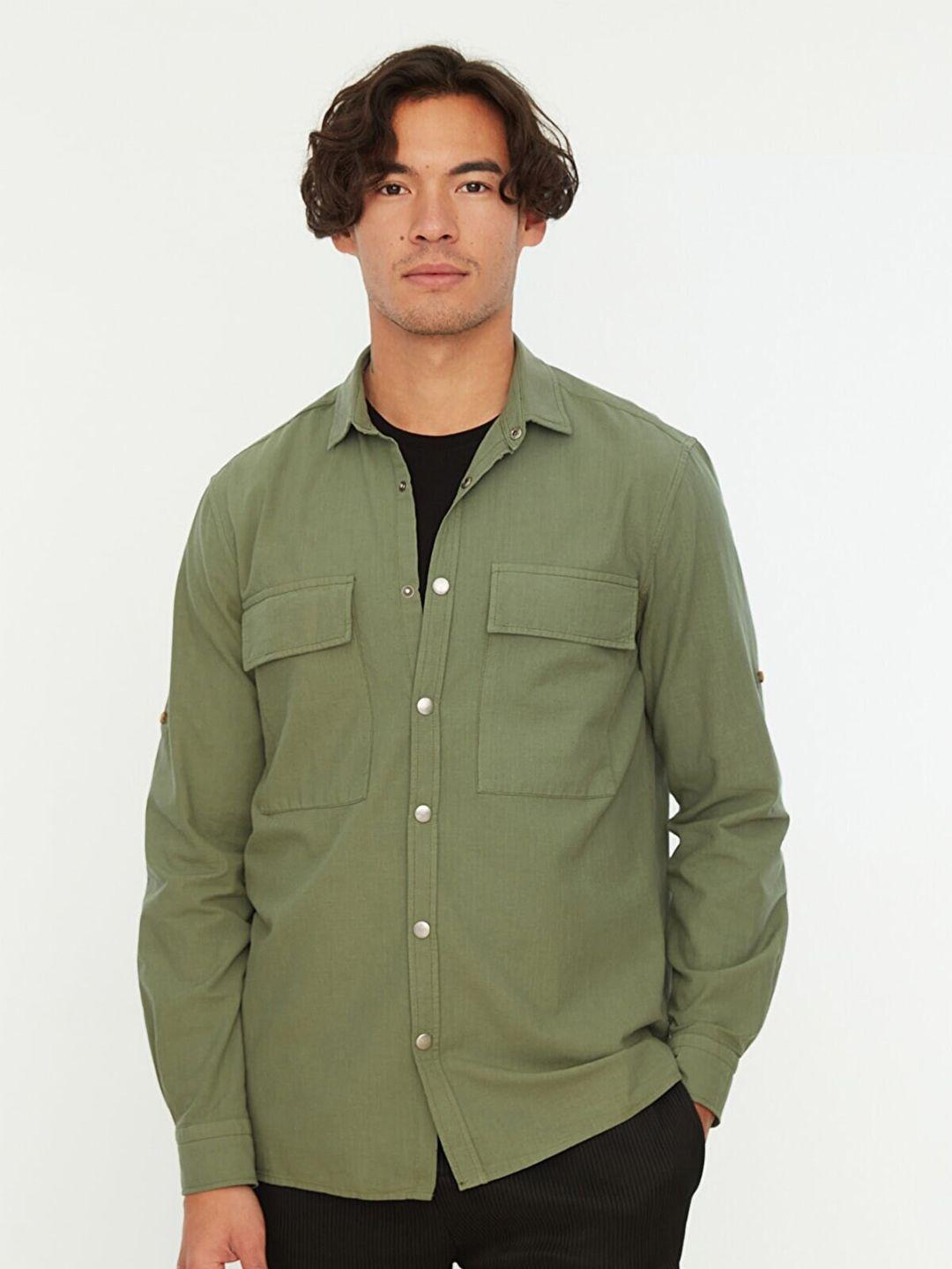 trendyol men green cotton casual shirt