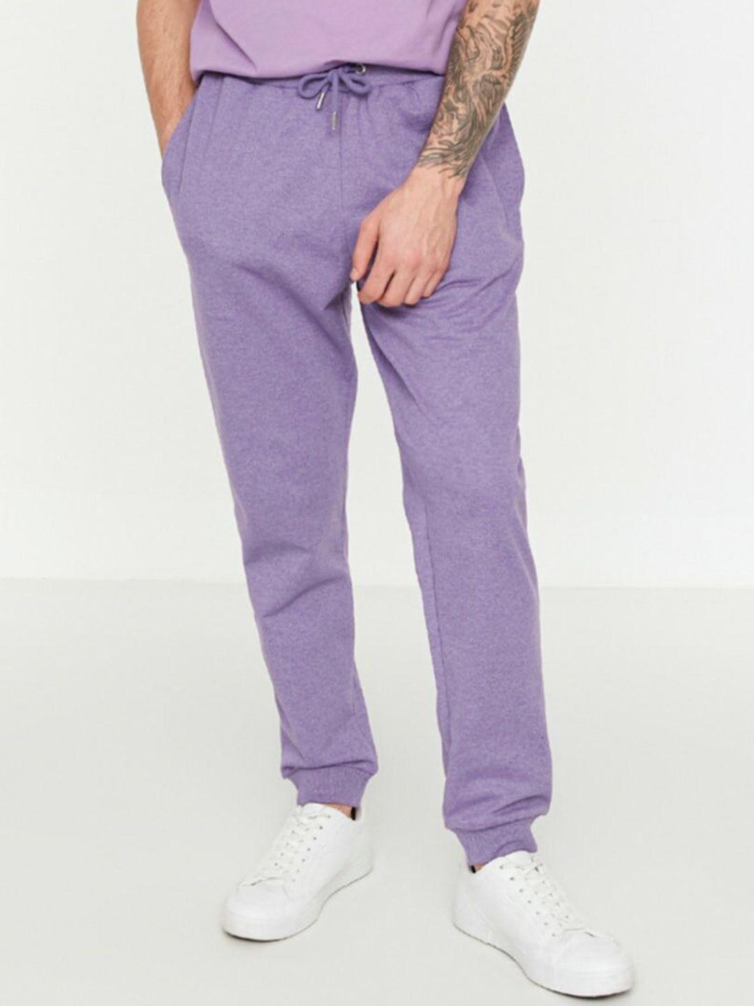 trendyol men lavender regular fit solid joggers