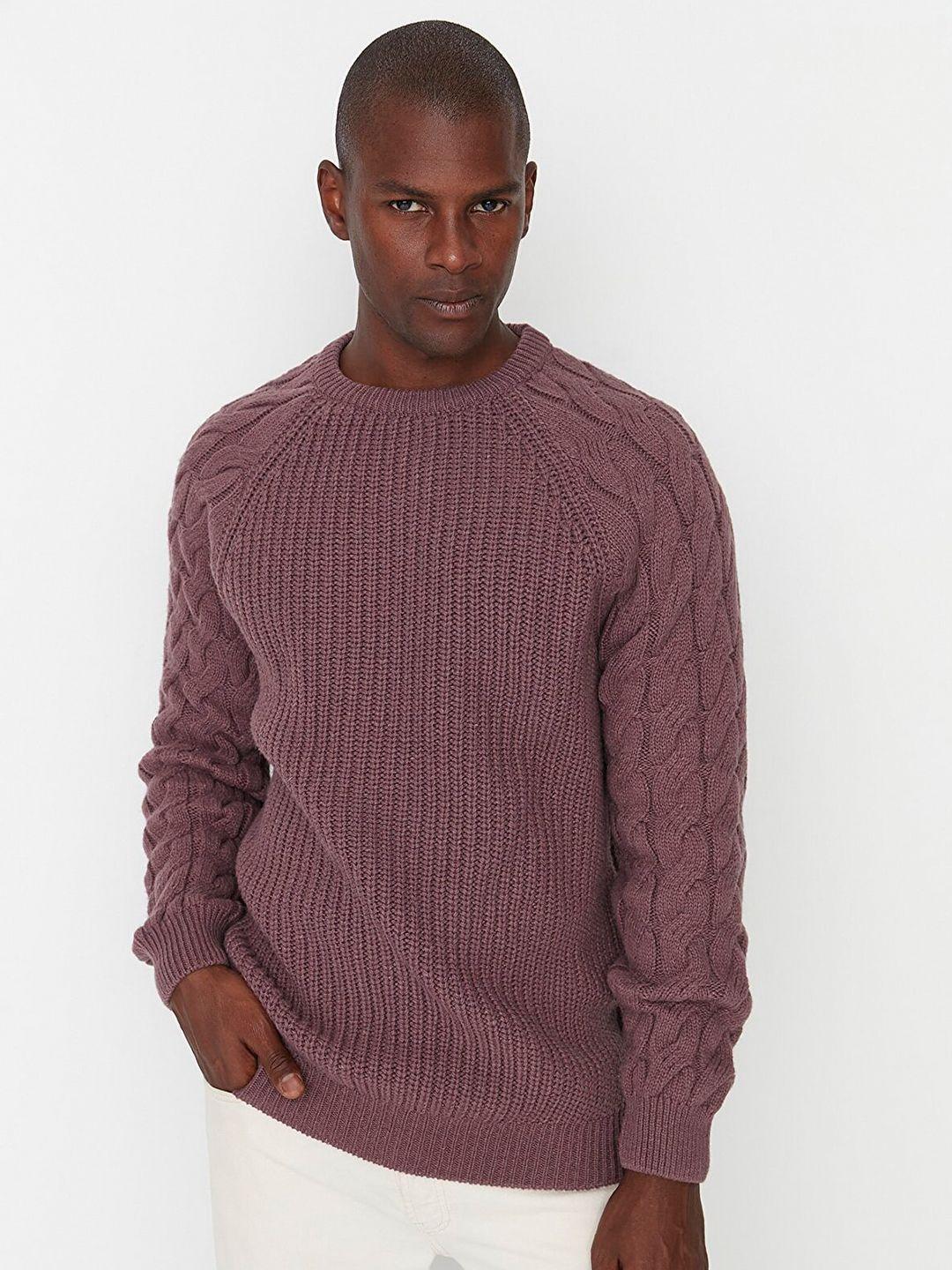 trendyol men mauve cable knit pullover sweater
