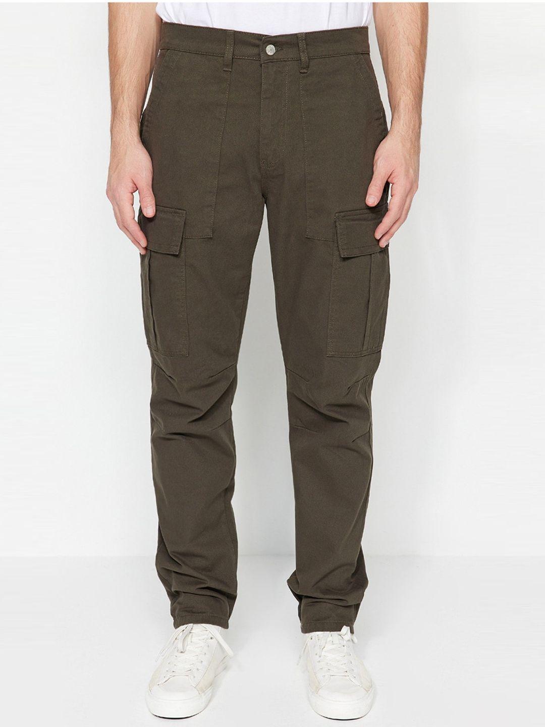 trendyol men mid-rise casual pure cotton cargos trousers