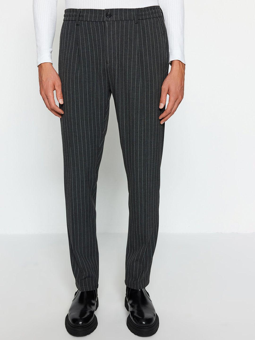 trendyol men mid-rise striped formal trouser