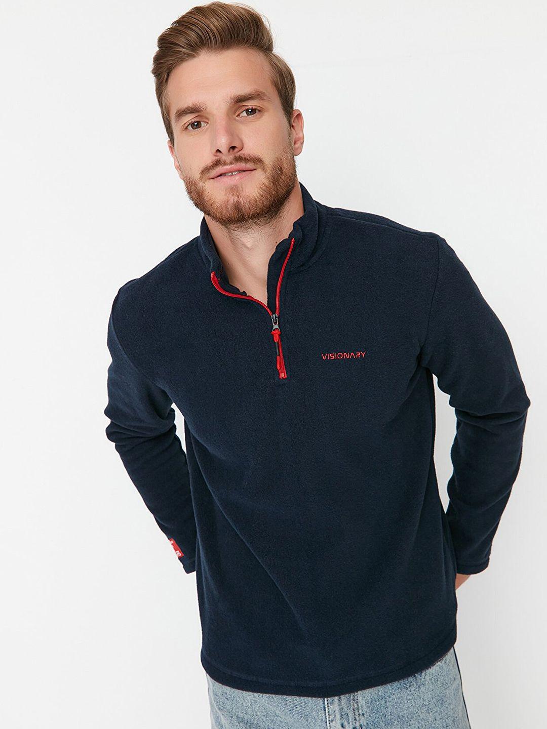 trendyol men navy blue solid sweatshirt