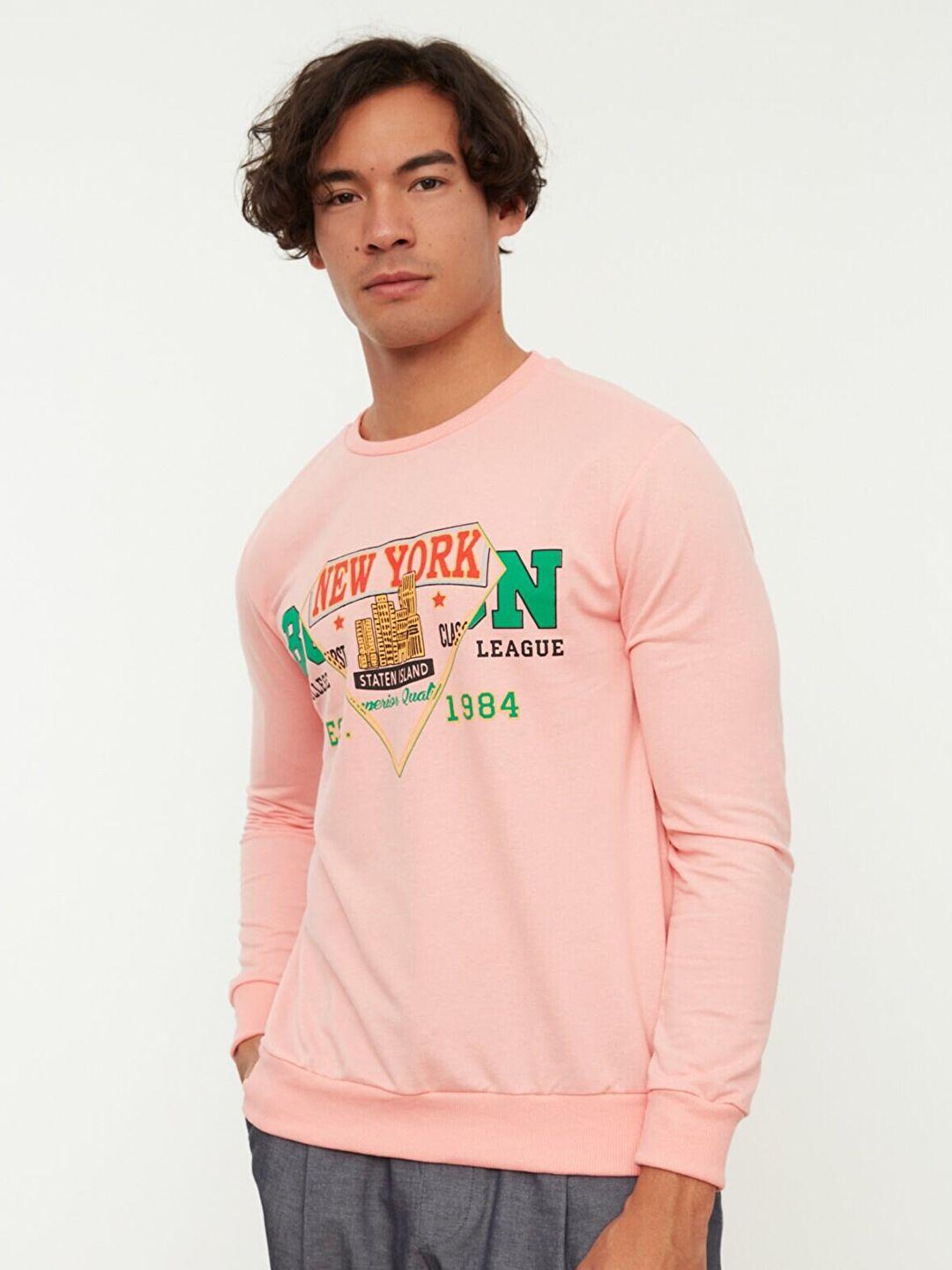 trendyol men pink printed sweatshirt