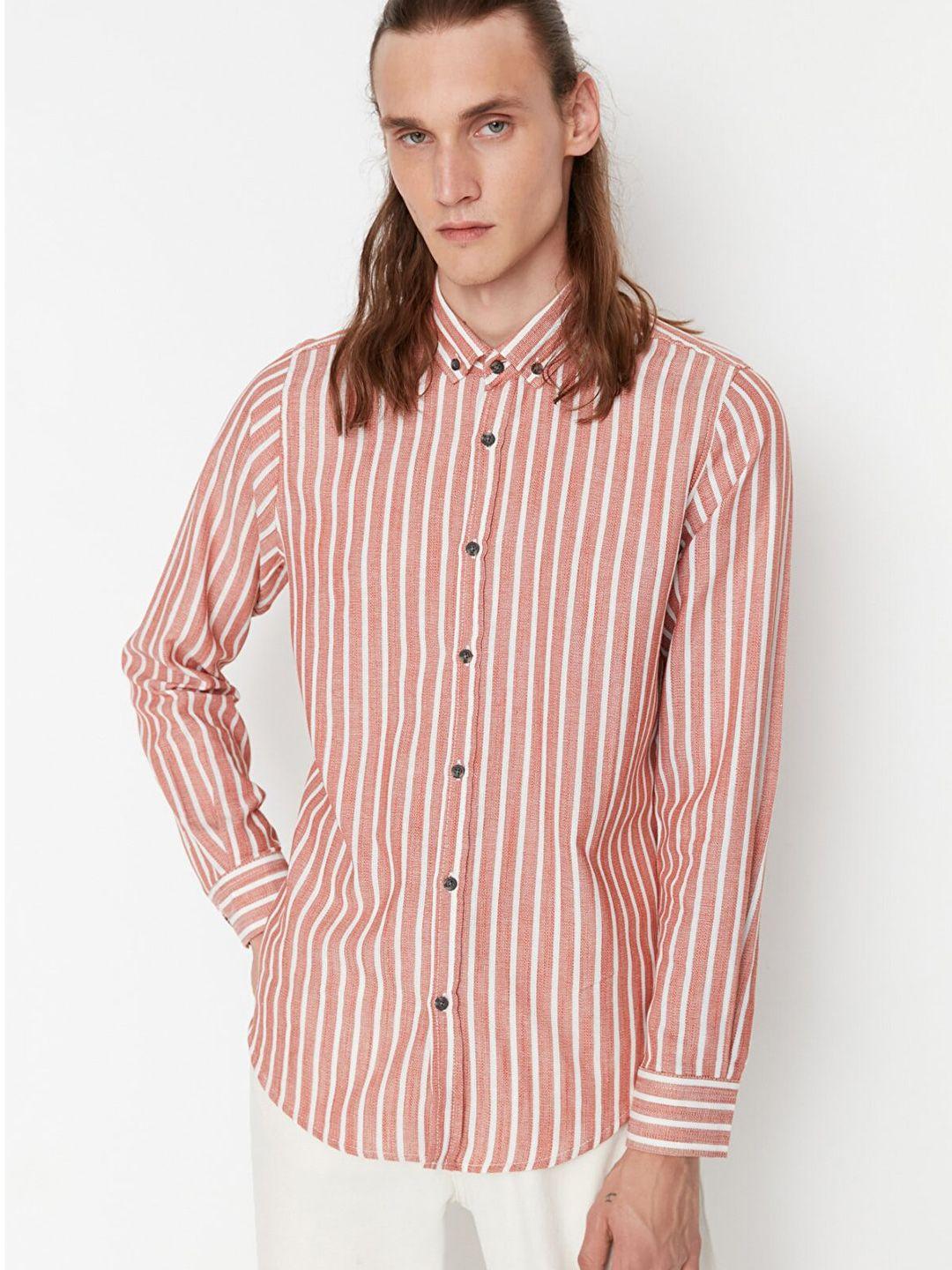 trendyol men striped casual cotton shirt