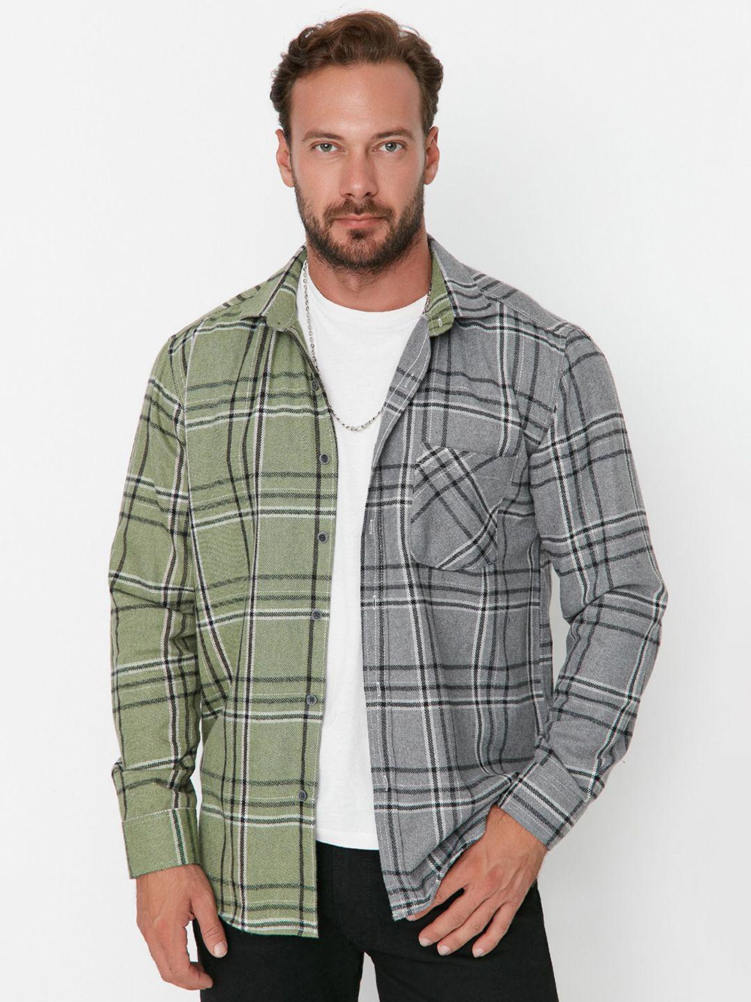 trendyol men tartan checked opaque casual shirt